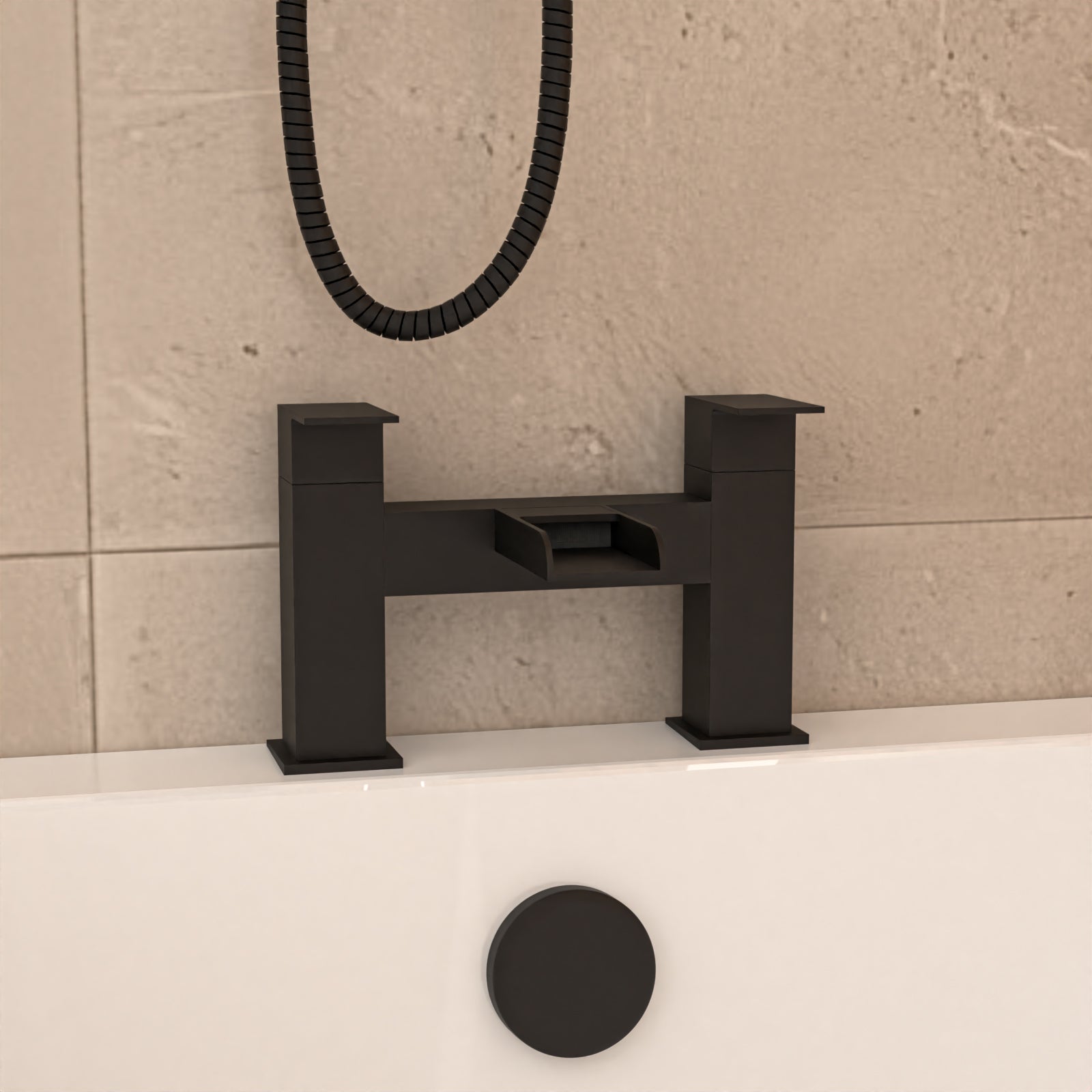 Nanuya L-Shaped LH Shower Bath Basin White 450mm Vanity Toilet Matte Black Taps Set
