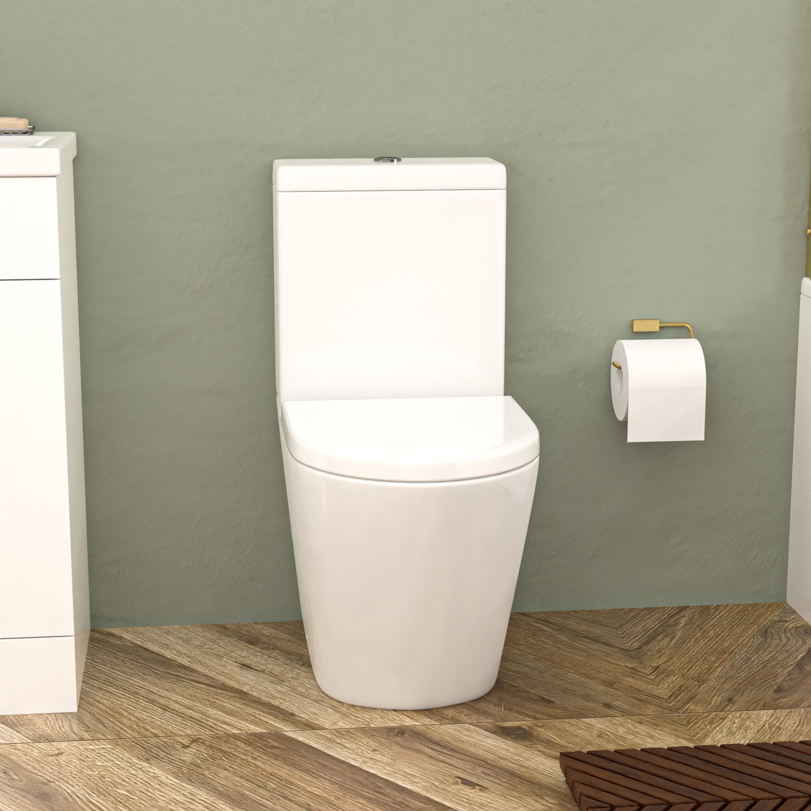 Nanuya L-Shaped LH Shower Bath Basin Vanity Toilet Set Brushed Brass Taps