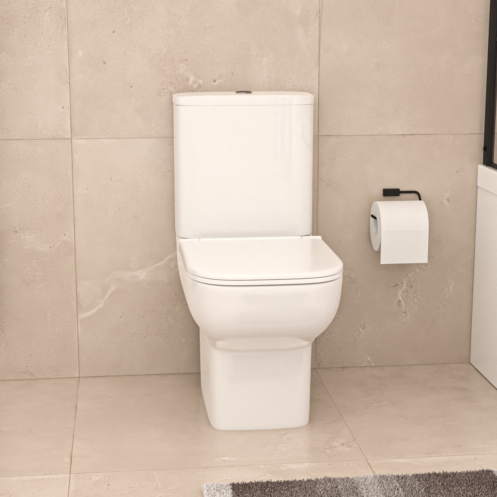 Alaska L-Shaped LH Bath Shower White Doors Vanity Toilet Matte Black Taps