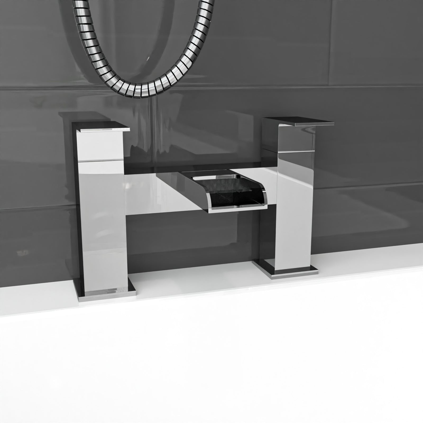 Nanuya White L-Shaped LH Shower Bath & Basin BTW Toilet Vanity With Taps