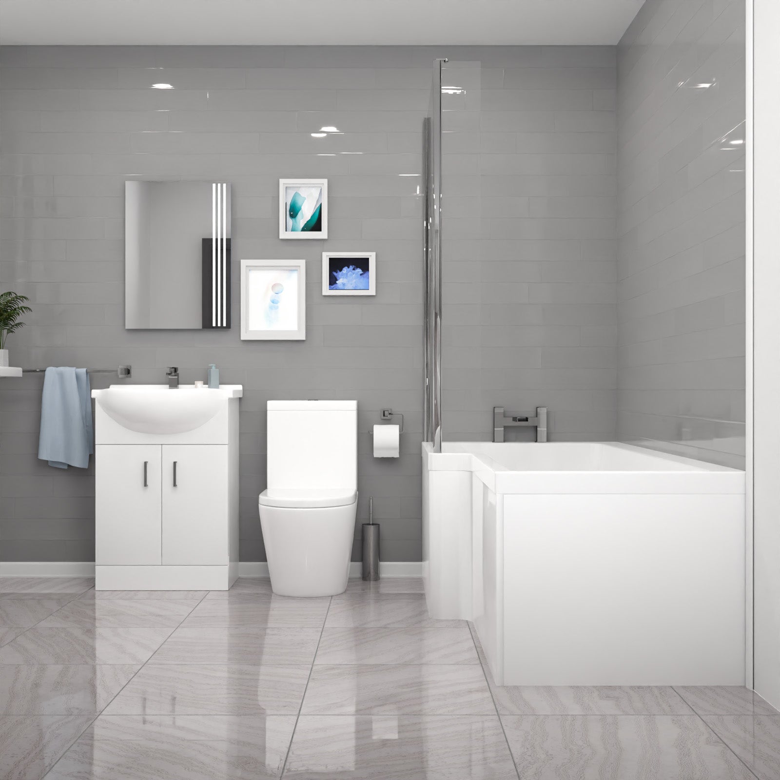 Cann L-Shaped Shower Bath with Vanity Unit & Toilet