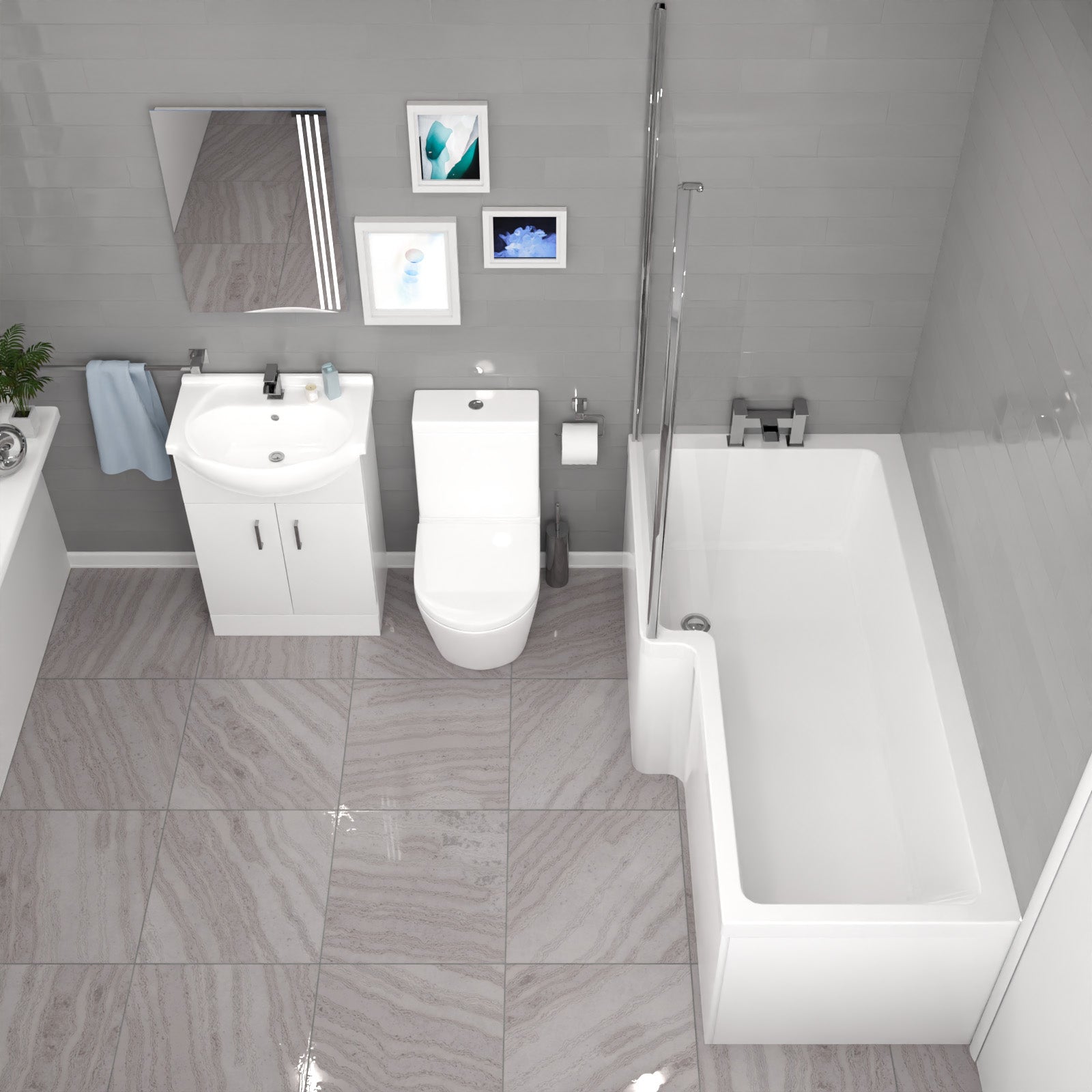 Cann L-Shaped Shower Bath with Vanity Unit & Toilet