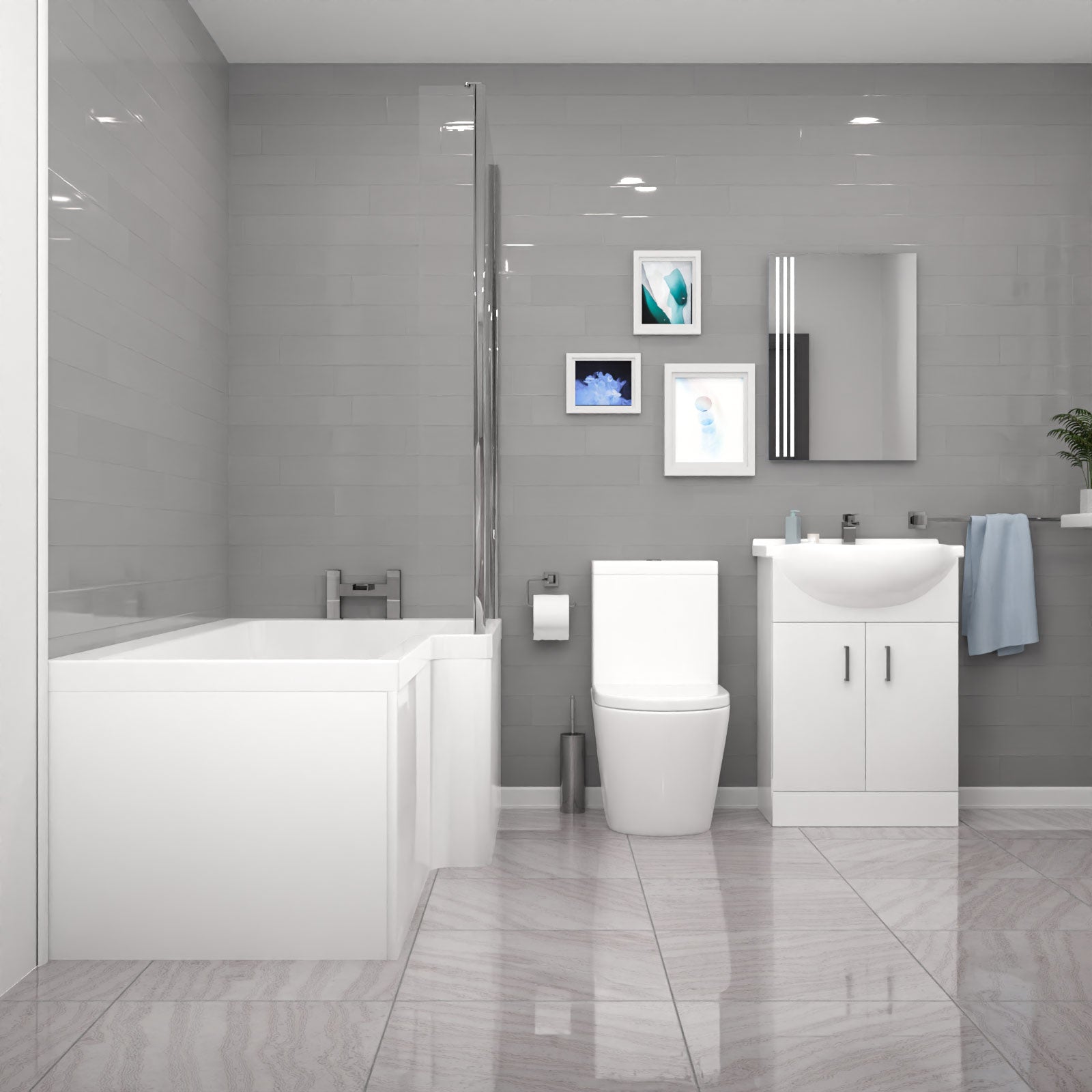 Cann L-Shaped Shower Bath with Vanity Unit & Toilet