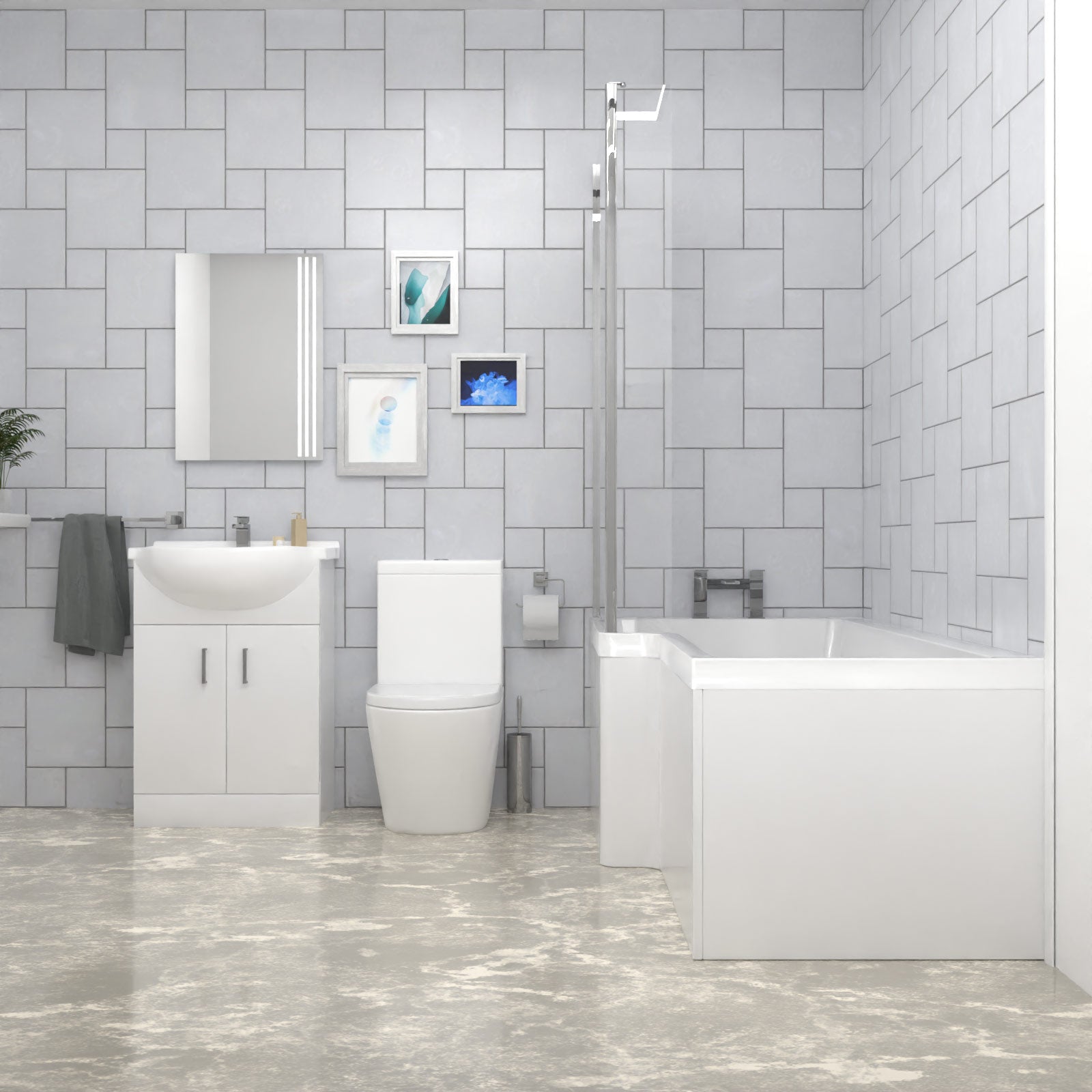 Cann L-Shaped Shower Bath with Vanity Unit & Toilet