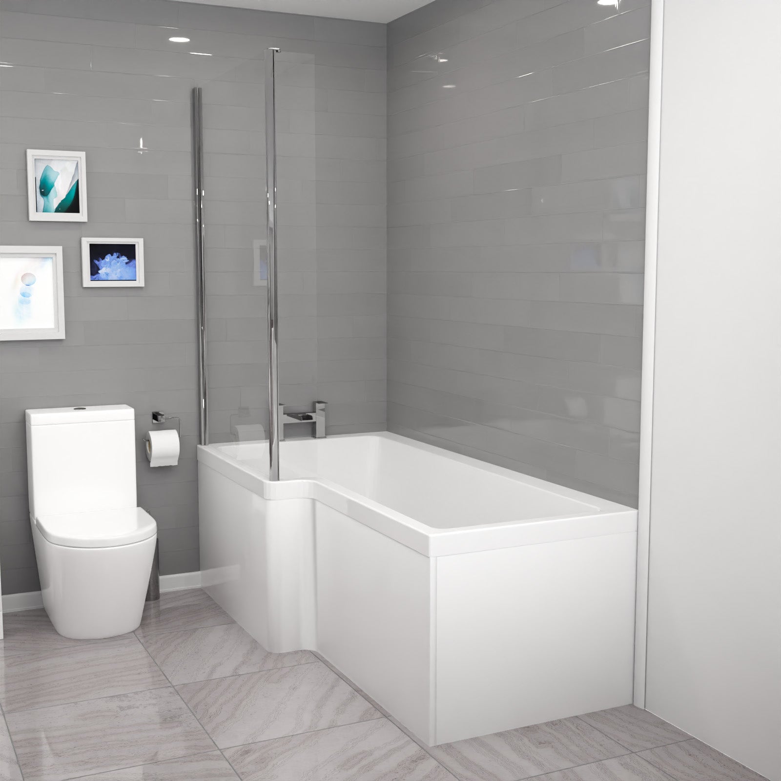 Cann L-Shaped Shower Bath with Vanity Unit & Toilet