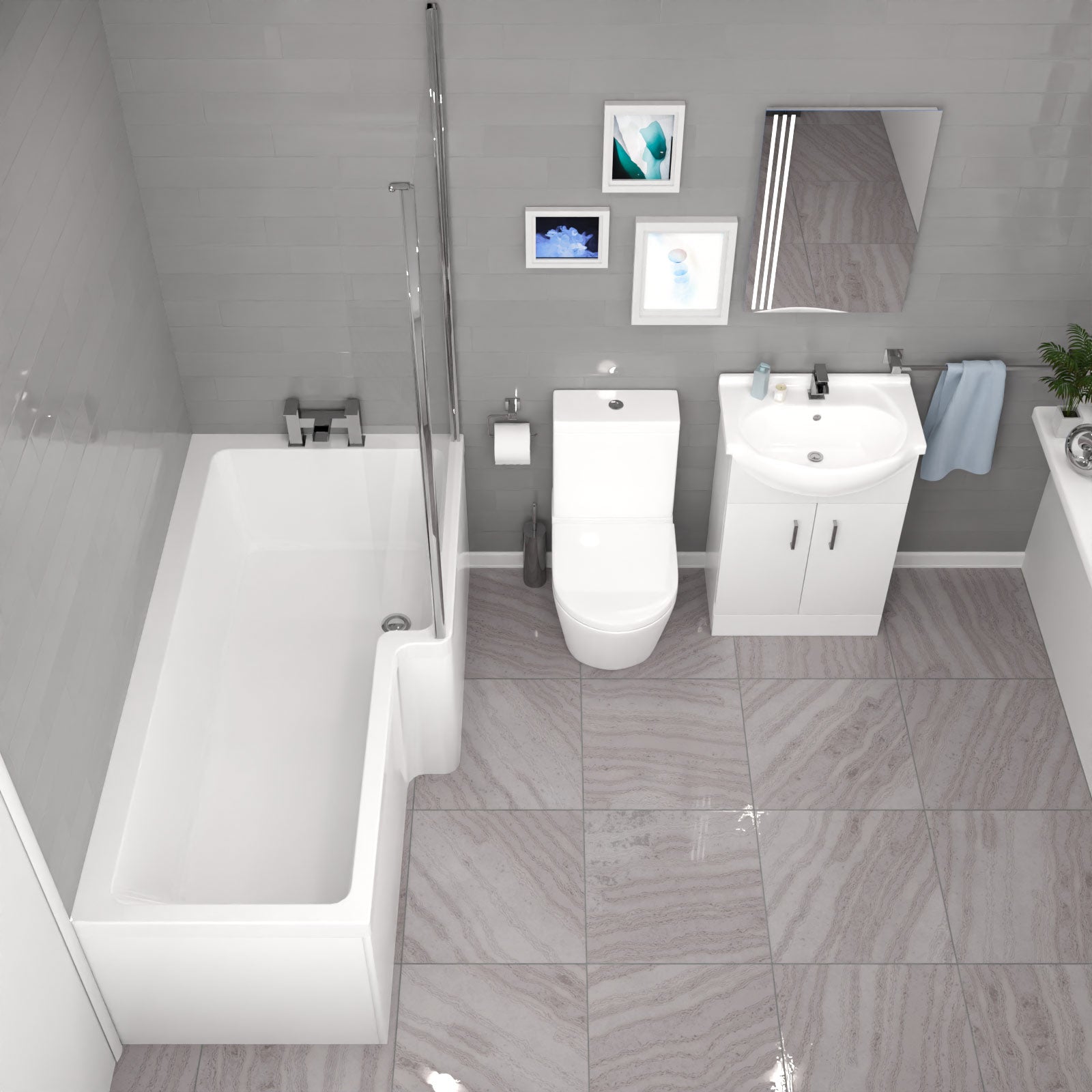 Cann L-Shaped Shower Bath with Vanity Unit & Toilet