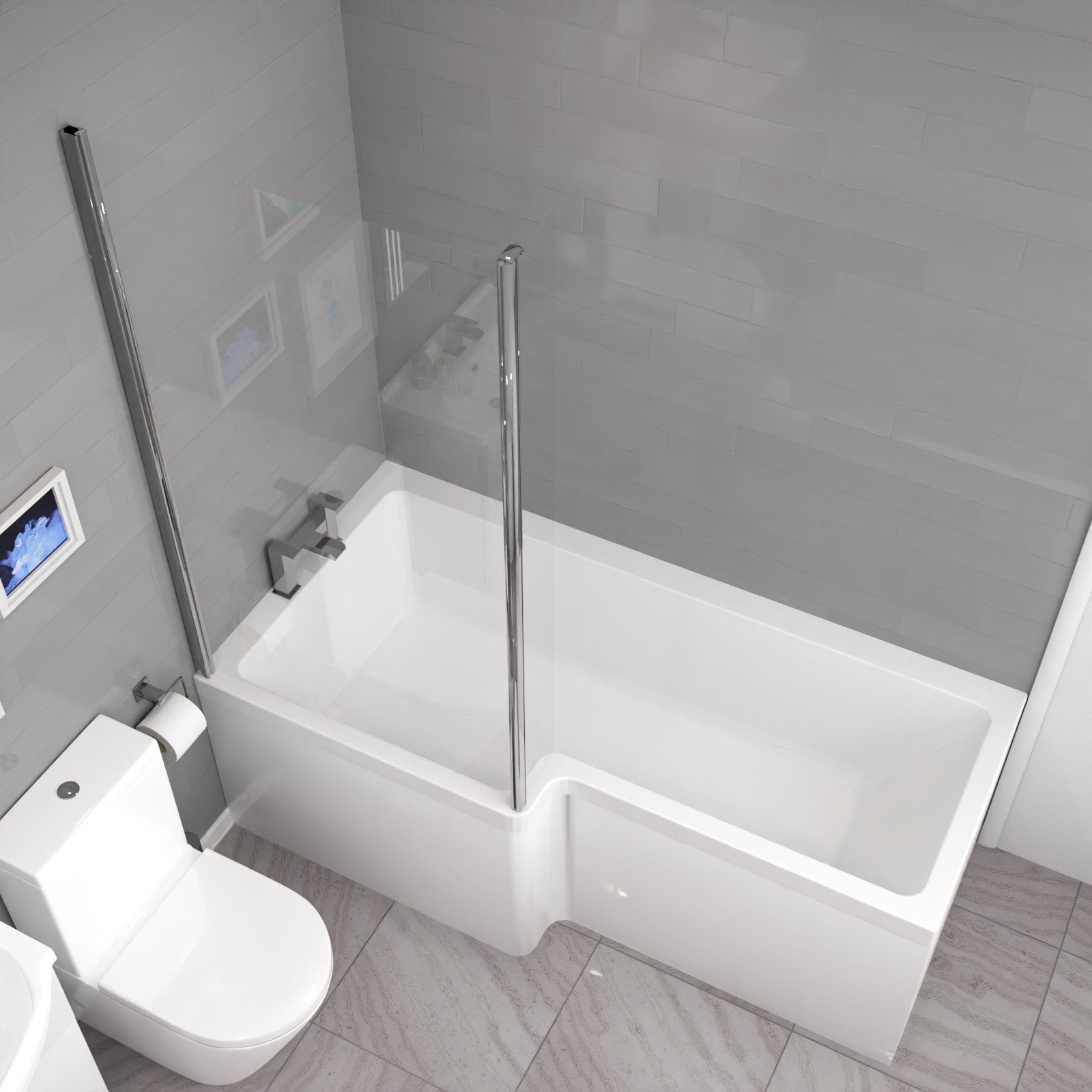 Cann L-Shaped Shower Bath with Vanity Unit & Toilet