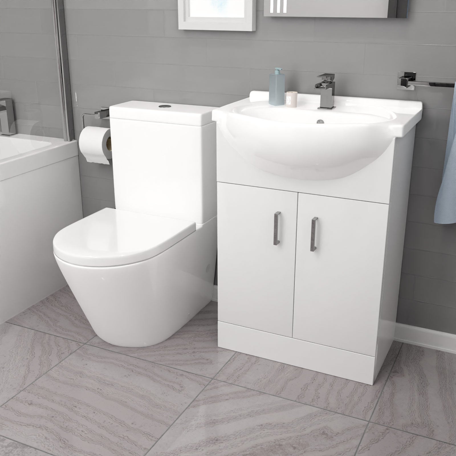 Cann L-Shaped Shower Bath with Vanity Unit & Toilet