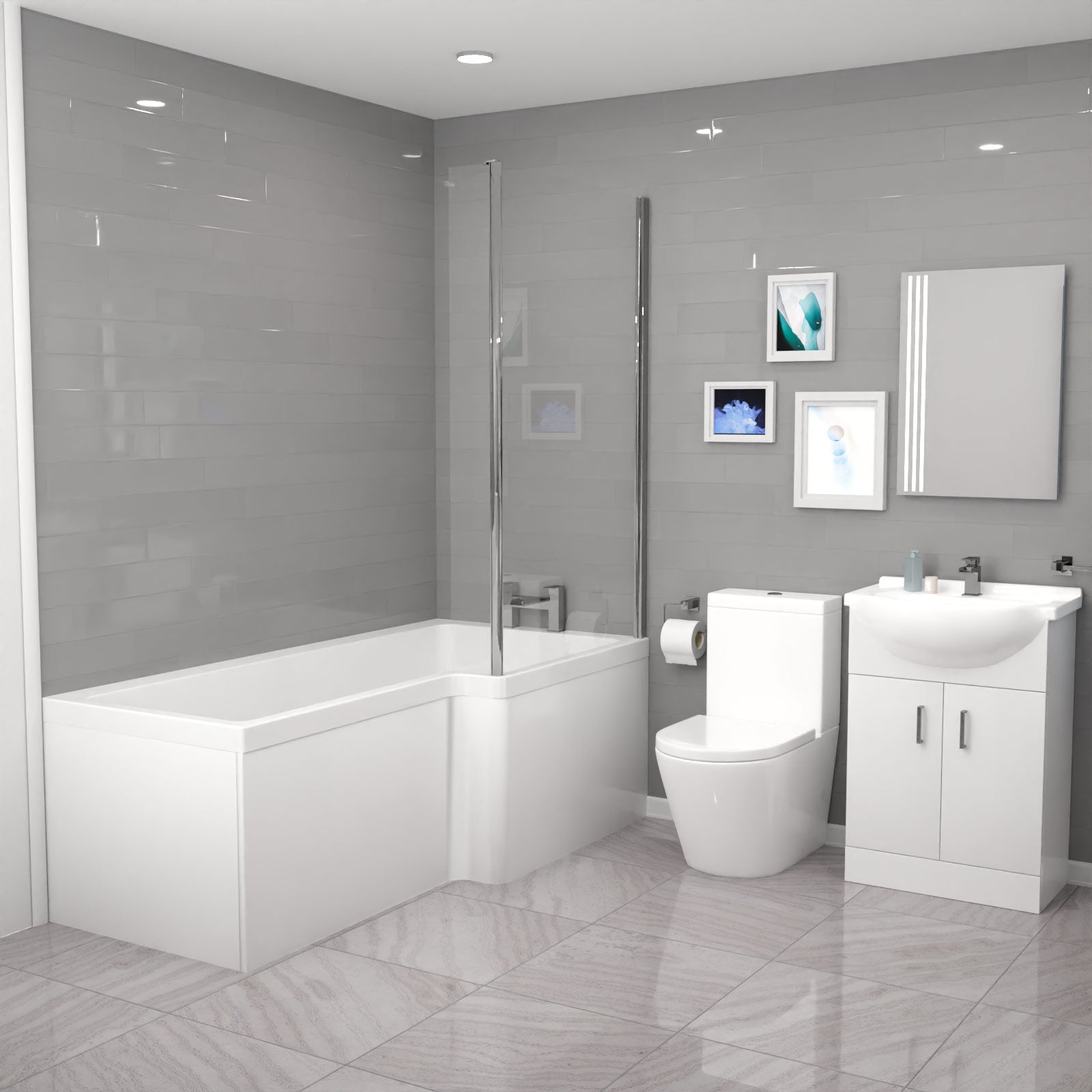 Cann L-Shaped Shower Bath with Vanity Unit & Toilet