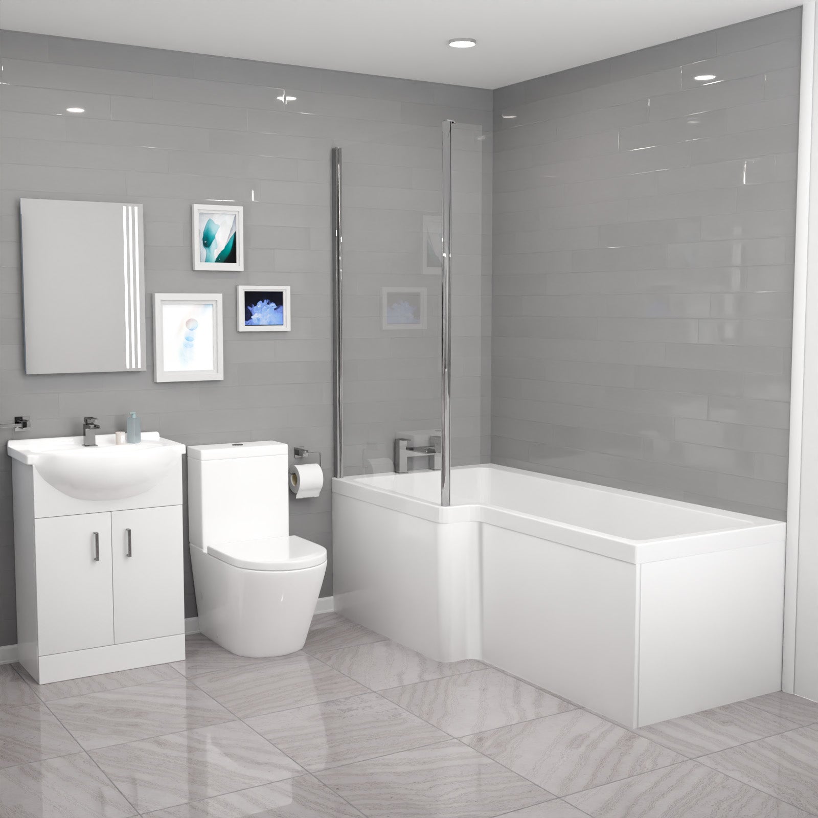 Cann L-Shaped Shower Bath with Vanity Unit & Toilet