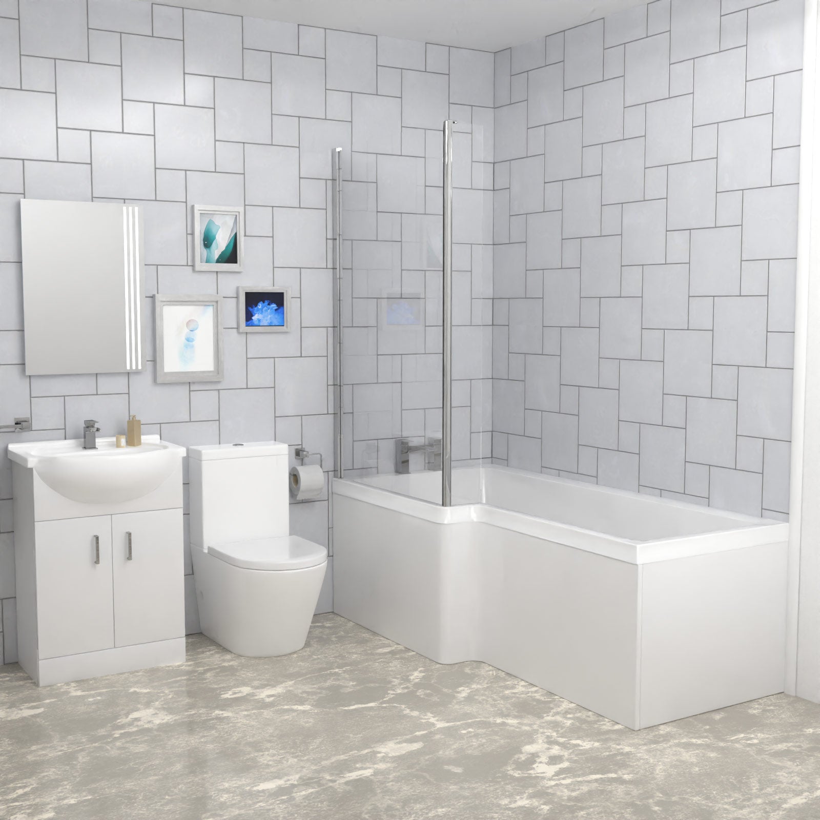 Cann L-Shaped Shower Bath with Vanity Unit & Toilet