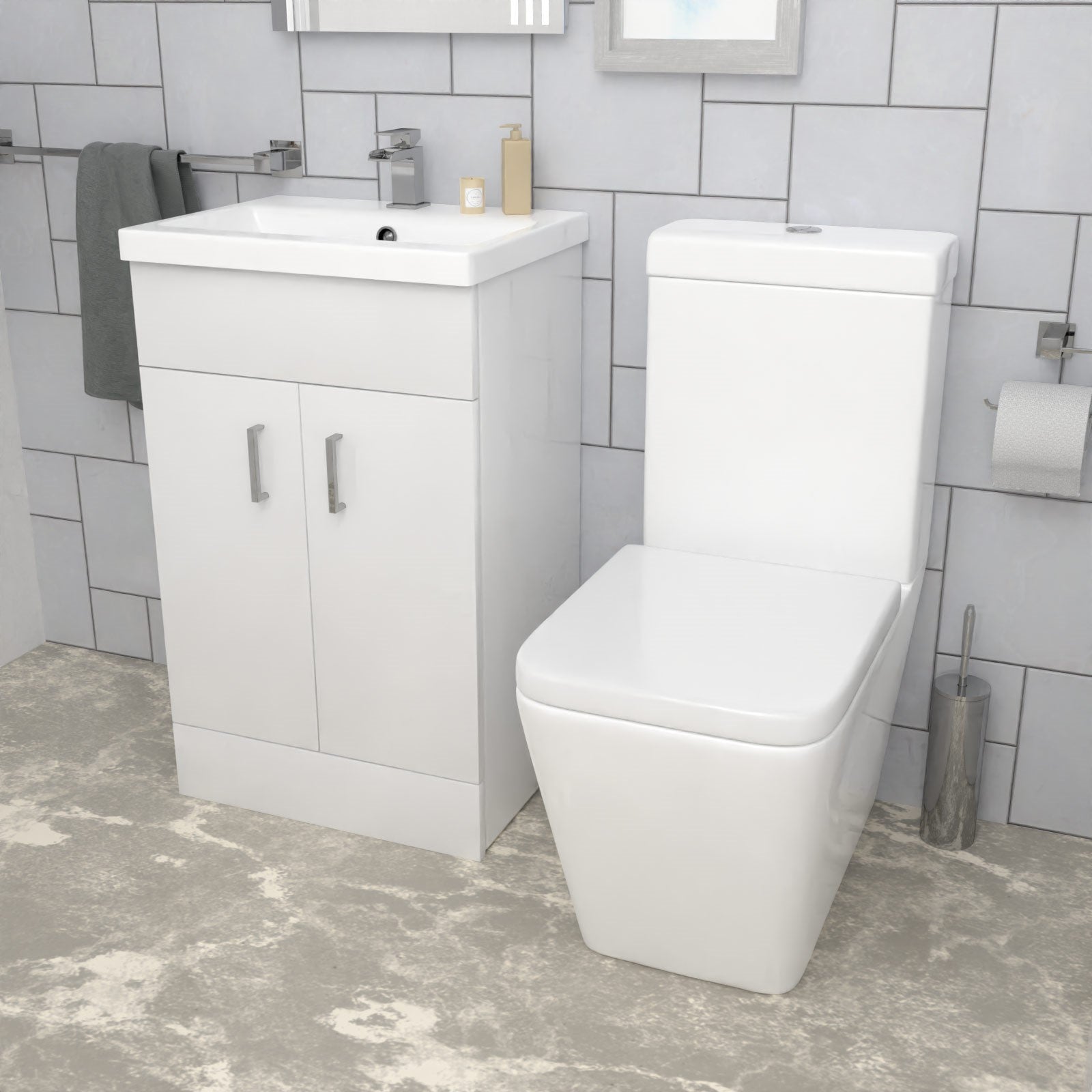 Cann L-Shaped Shower Bath with Vanity Unit & Toilet, Taps & Shower Suite