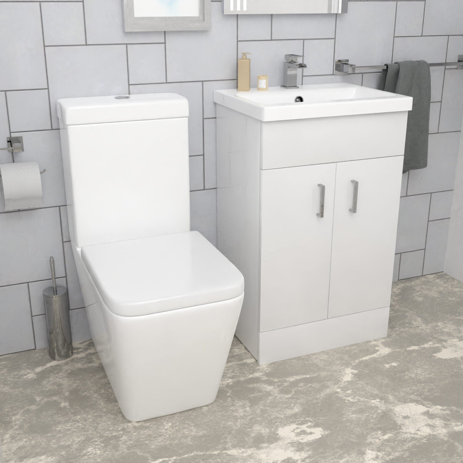 Cann L-Shaped Shower Bath with Vanity Unit & Toilet, Taps & Shower Suite