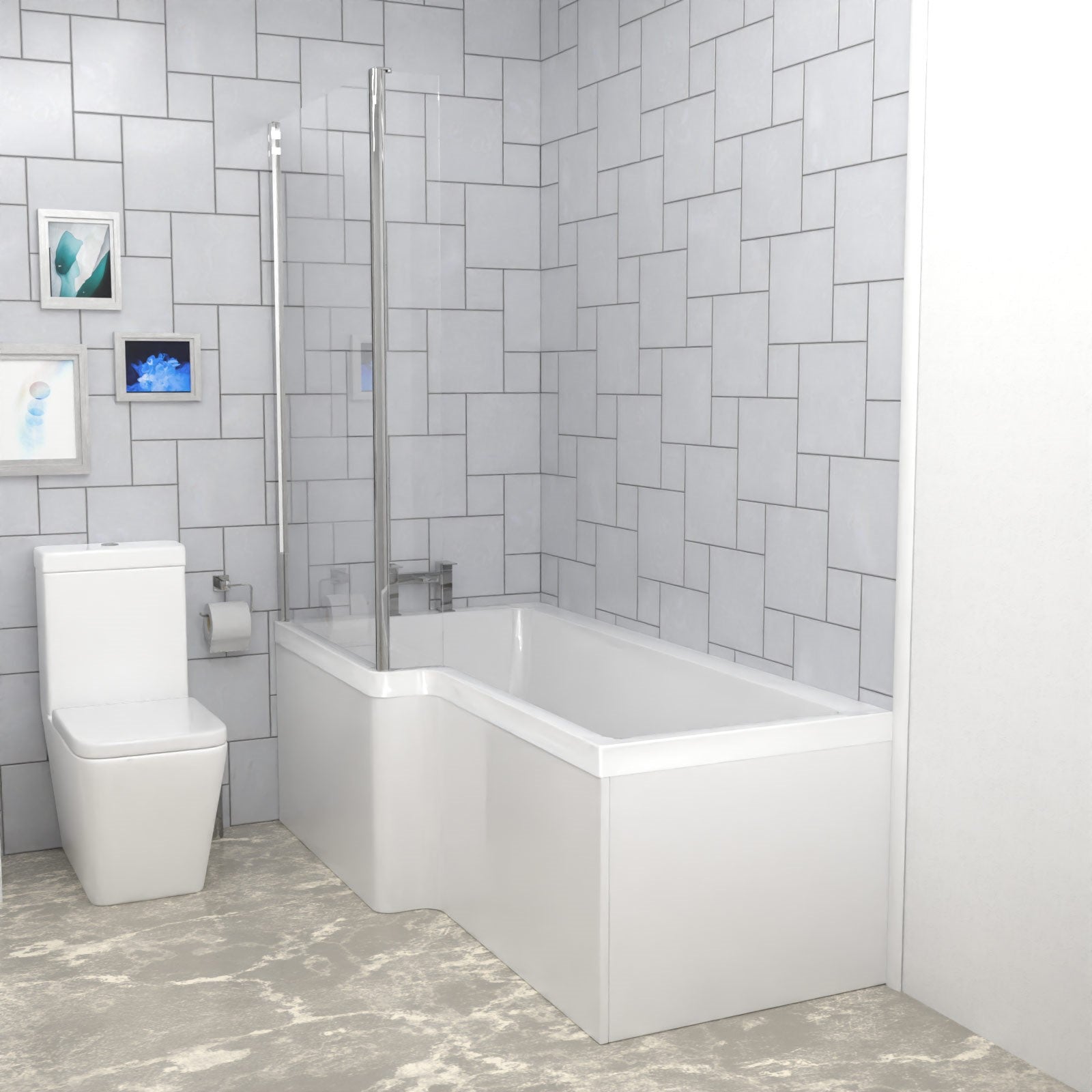 Cann L-Shaped Shower Bath with Vanity Unit & Toilet, Taps & Shower Suite