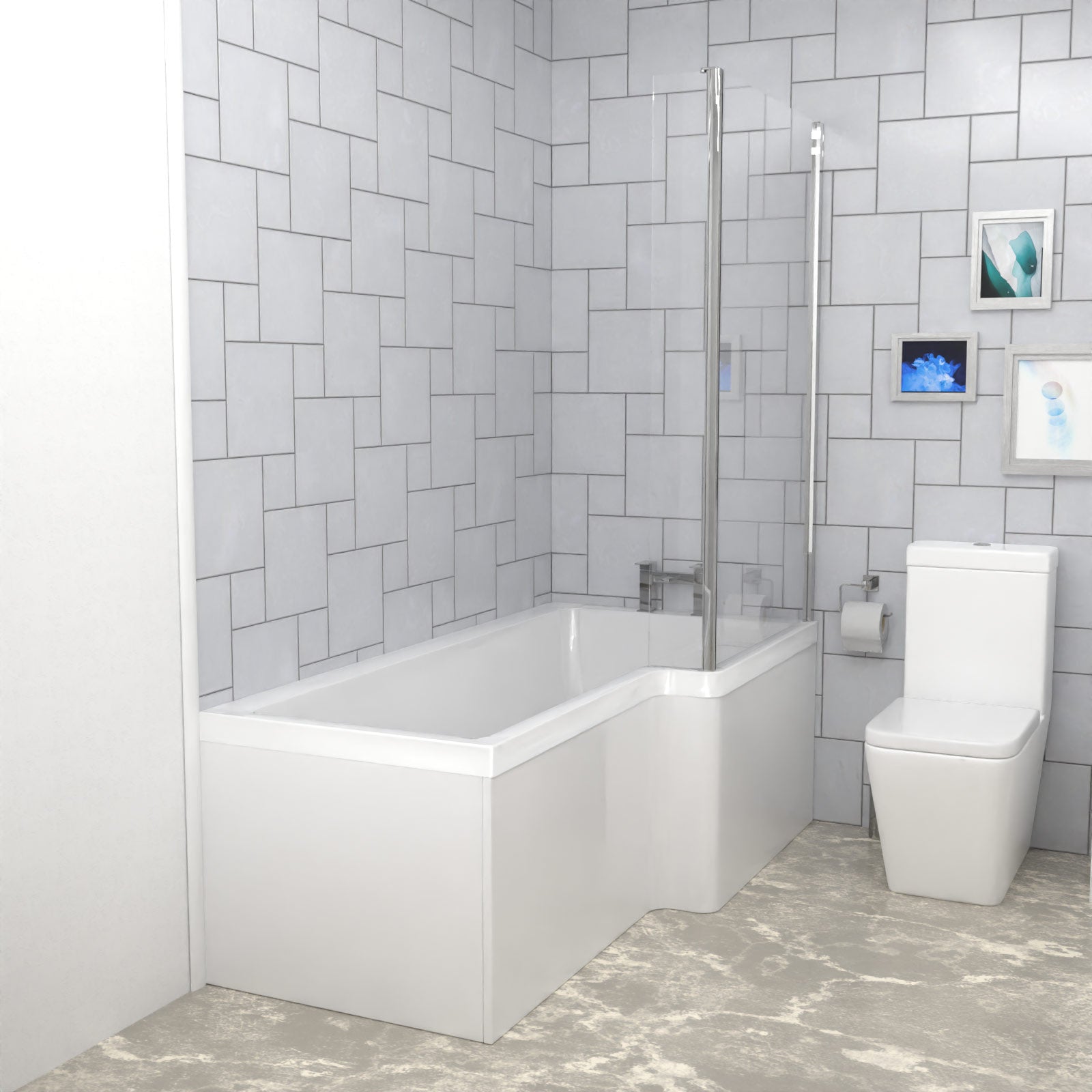 Cann L-Shaped Shower Bath with Vanity Unit & Toilet, Taps & Shower Suite