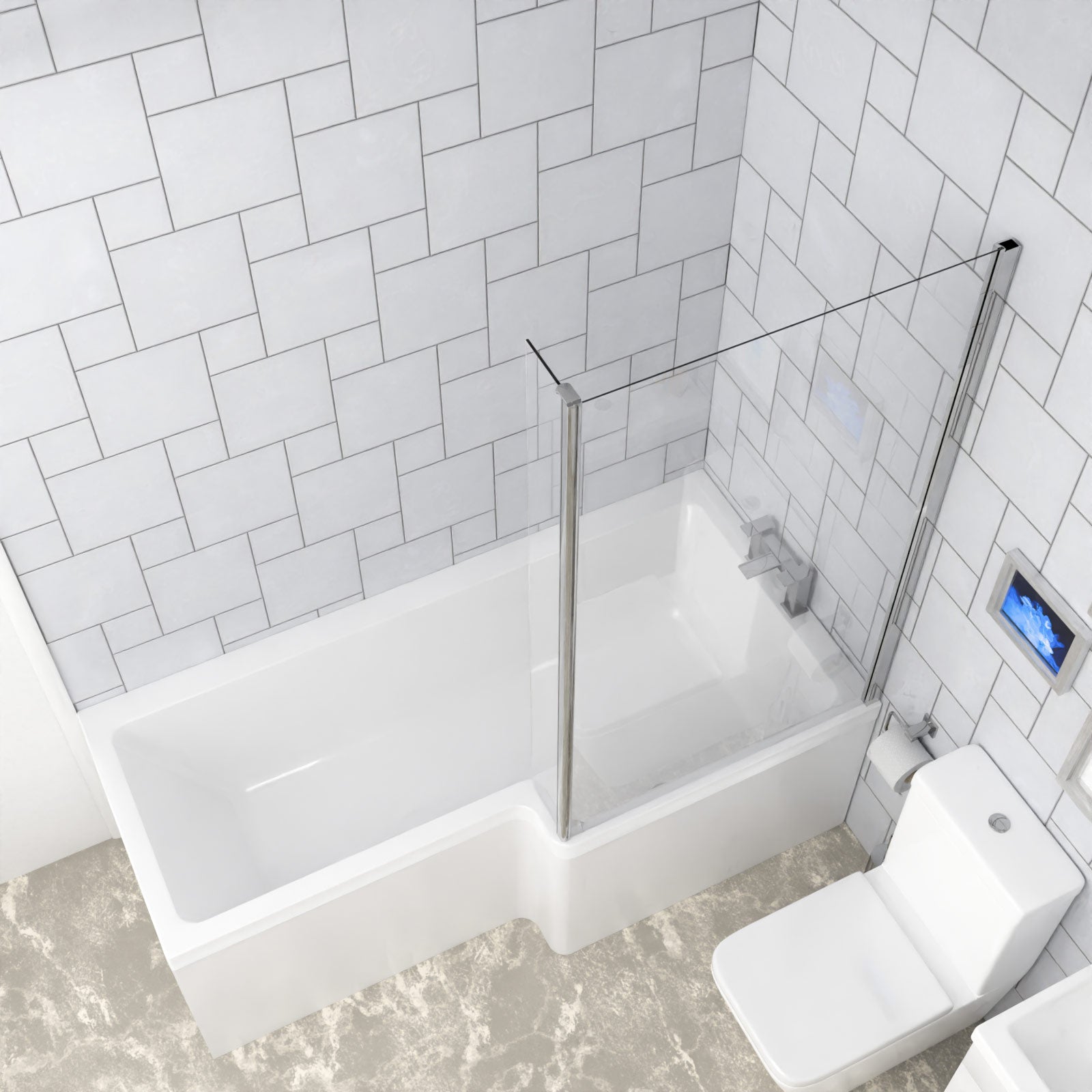 Cann L-Shaped Shower Bath with Vanity Unit & Toilet, Taps & Shower Suite