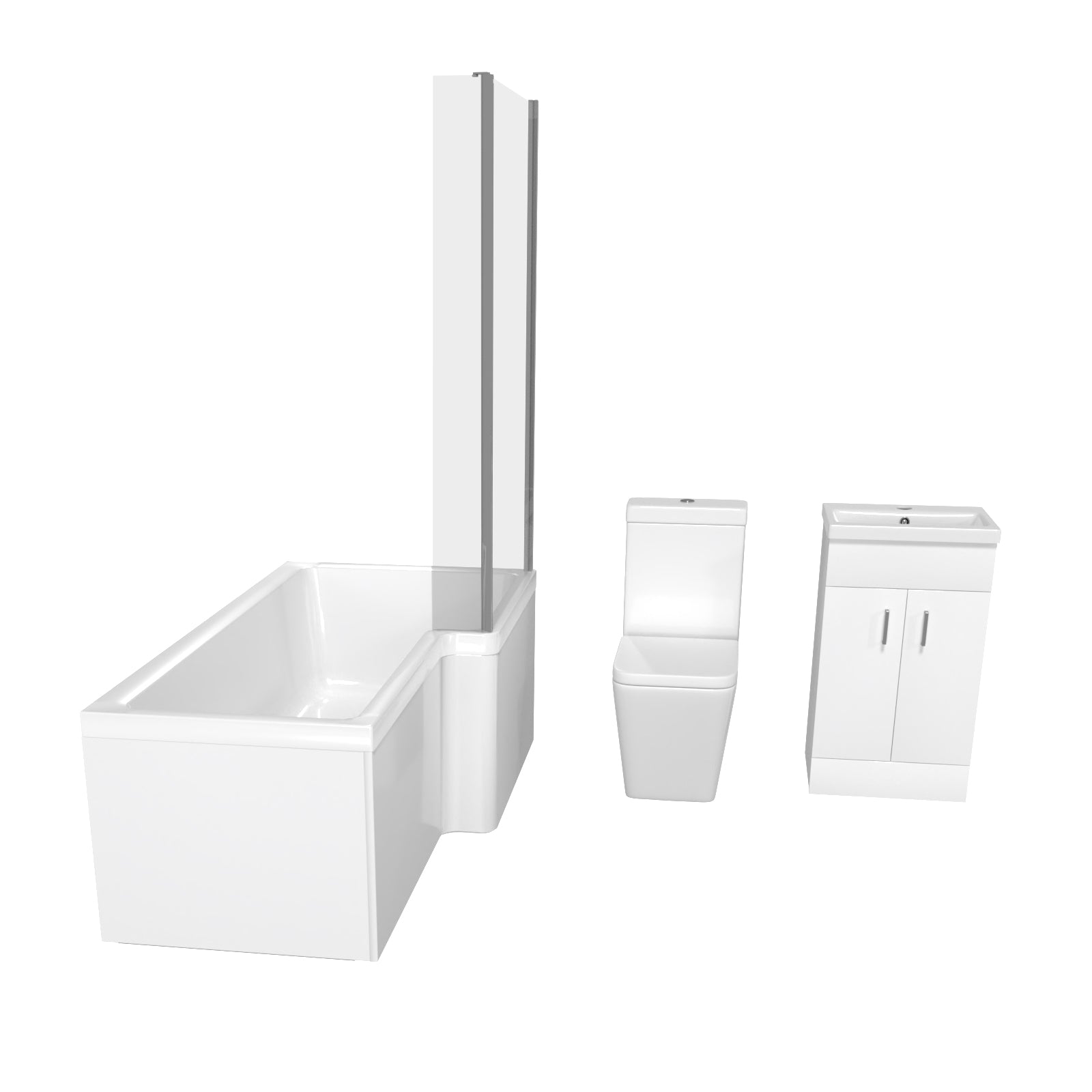 Cann L-Shaped Shower Bath with Vanity Unit & Toilet, Taps & Shower Suite