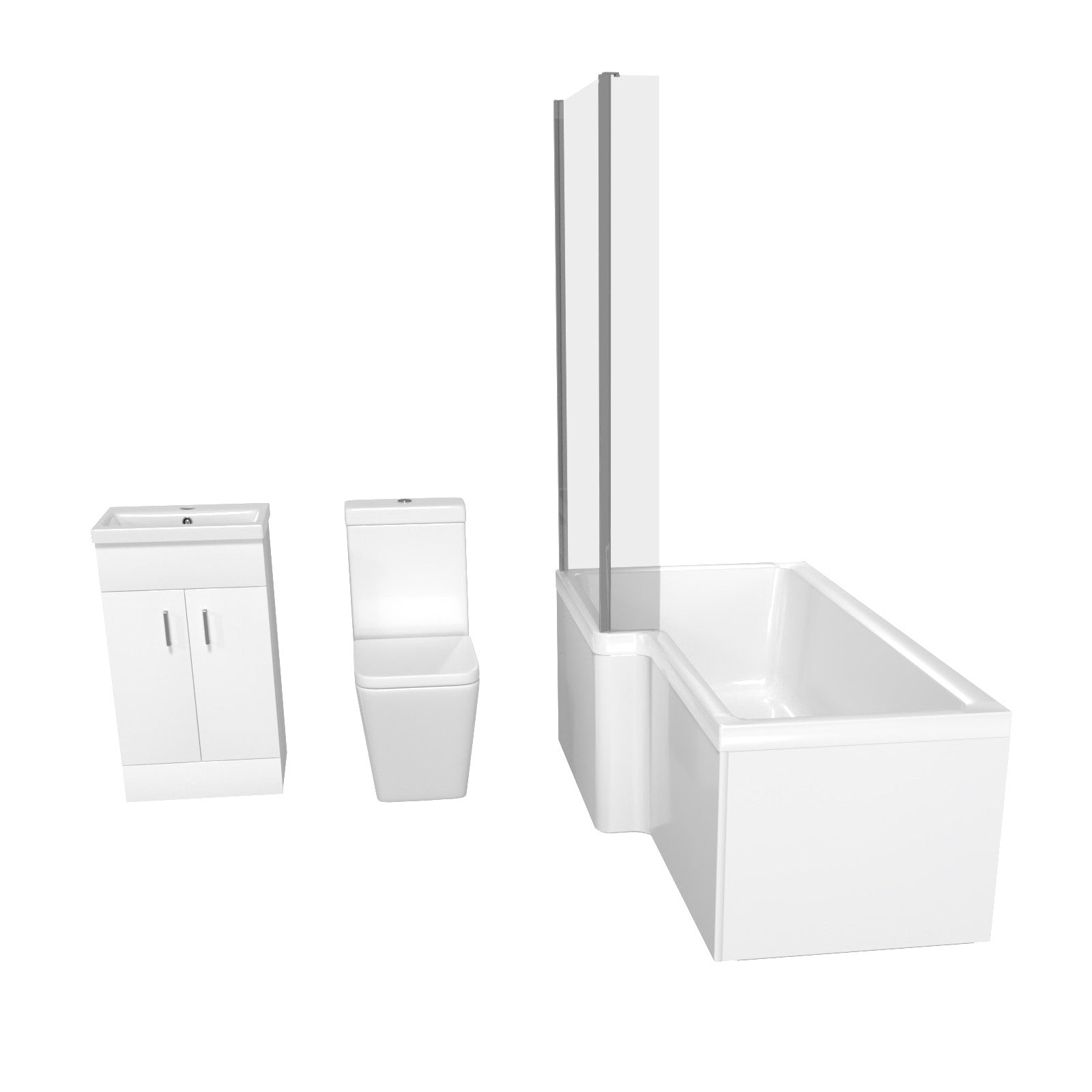 Cann L-Shaped Shower Bath with Vanity Unit & Toilet, Taps & Shower Suite