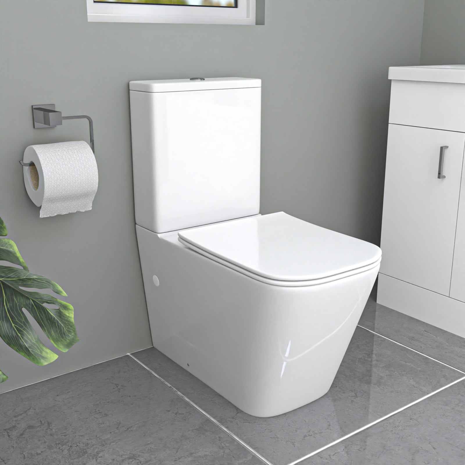 Nanuya White L-Shaped LH Bath Close Coupled Toilet & Floor Standing Basin Set