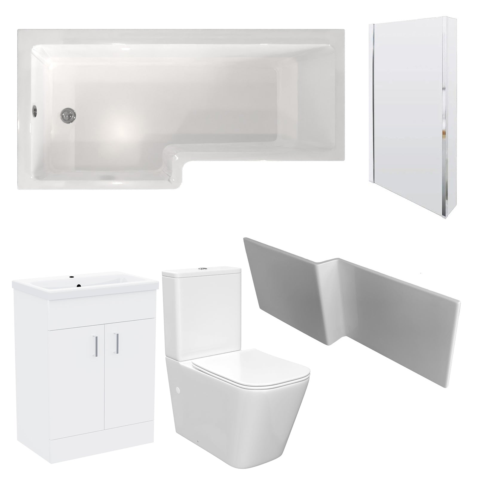 Nanuya White L-Shaped LH Bath Close Coupled Toilet & Floor Standing Basin Set