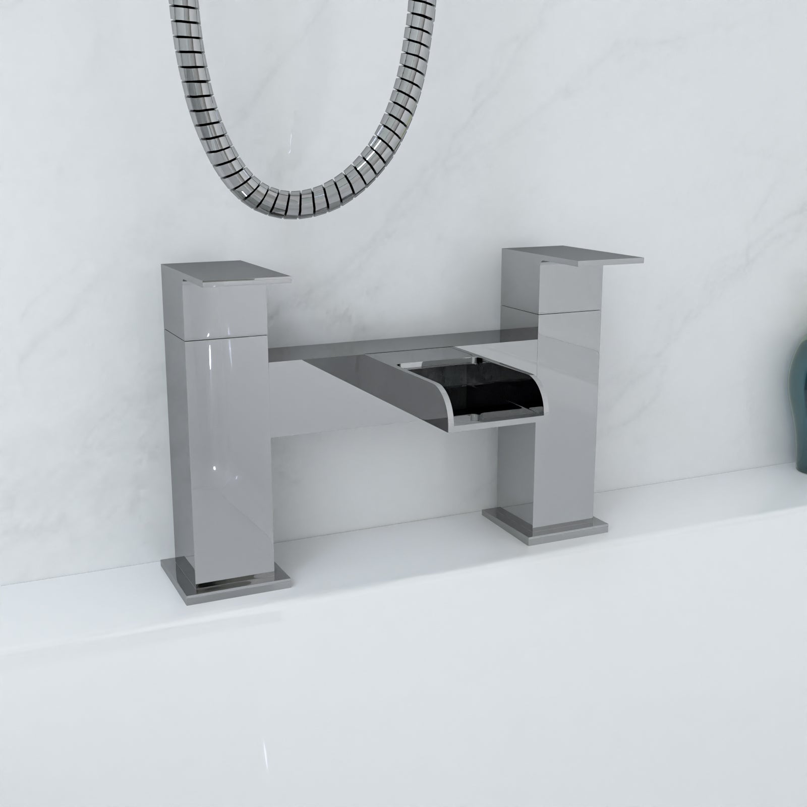 Nanuya L-Shaped LH Bath Front Panel White Basin Vanity Toilet Tap & Shower Set