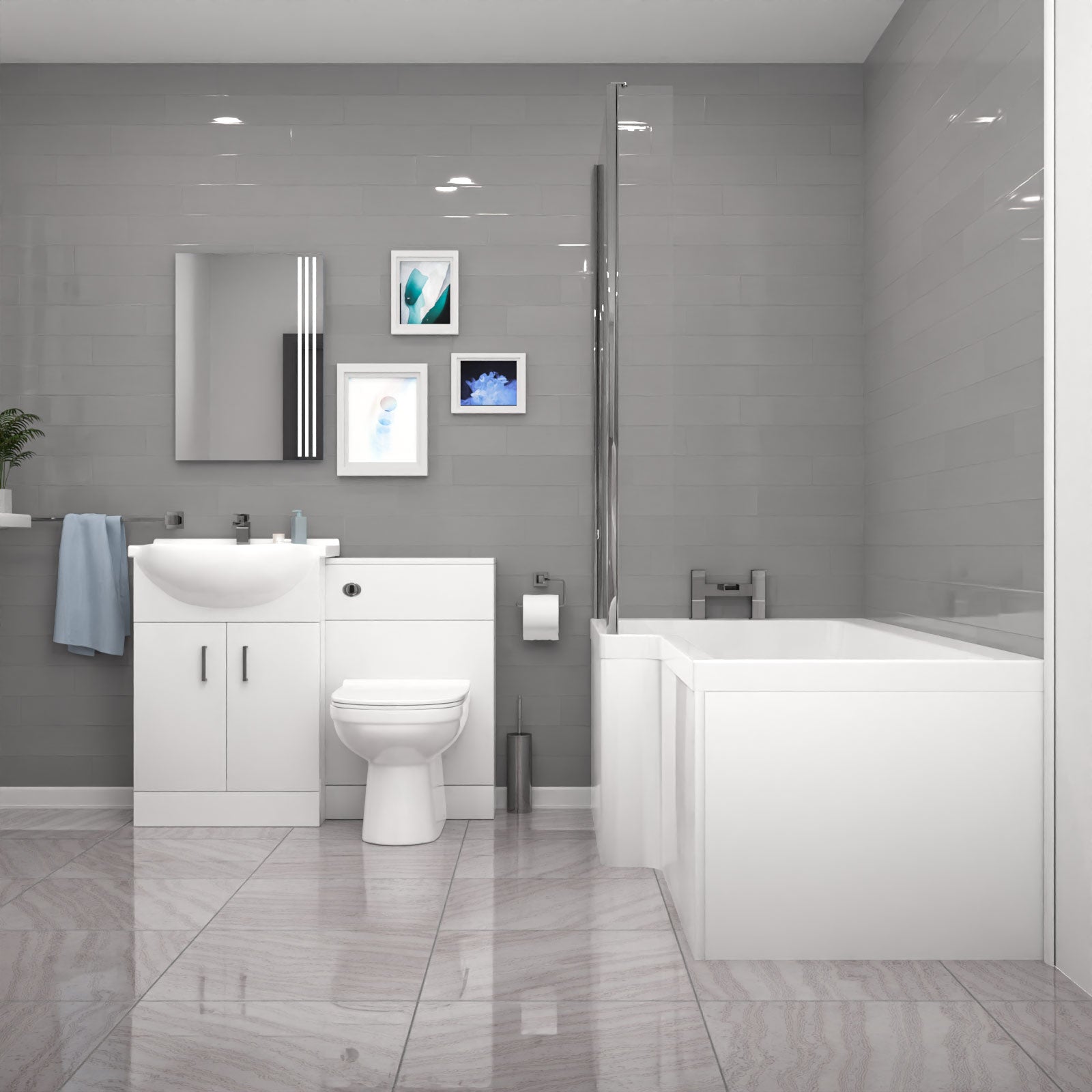 Cann L-Shaped Shower Bath with Vanity Unit, WC Unit & Toilet