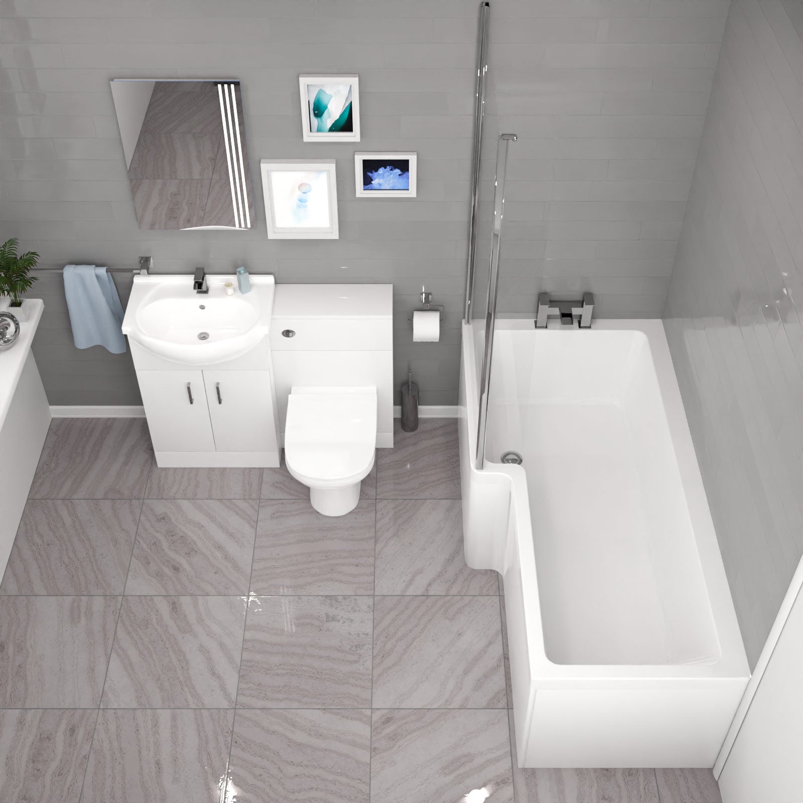 Cann L-Shaped Shower Bath with Vanity Unit, WC Unit & Toilet