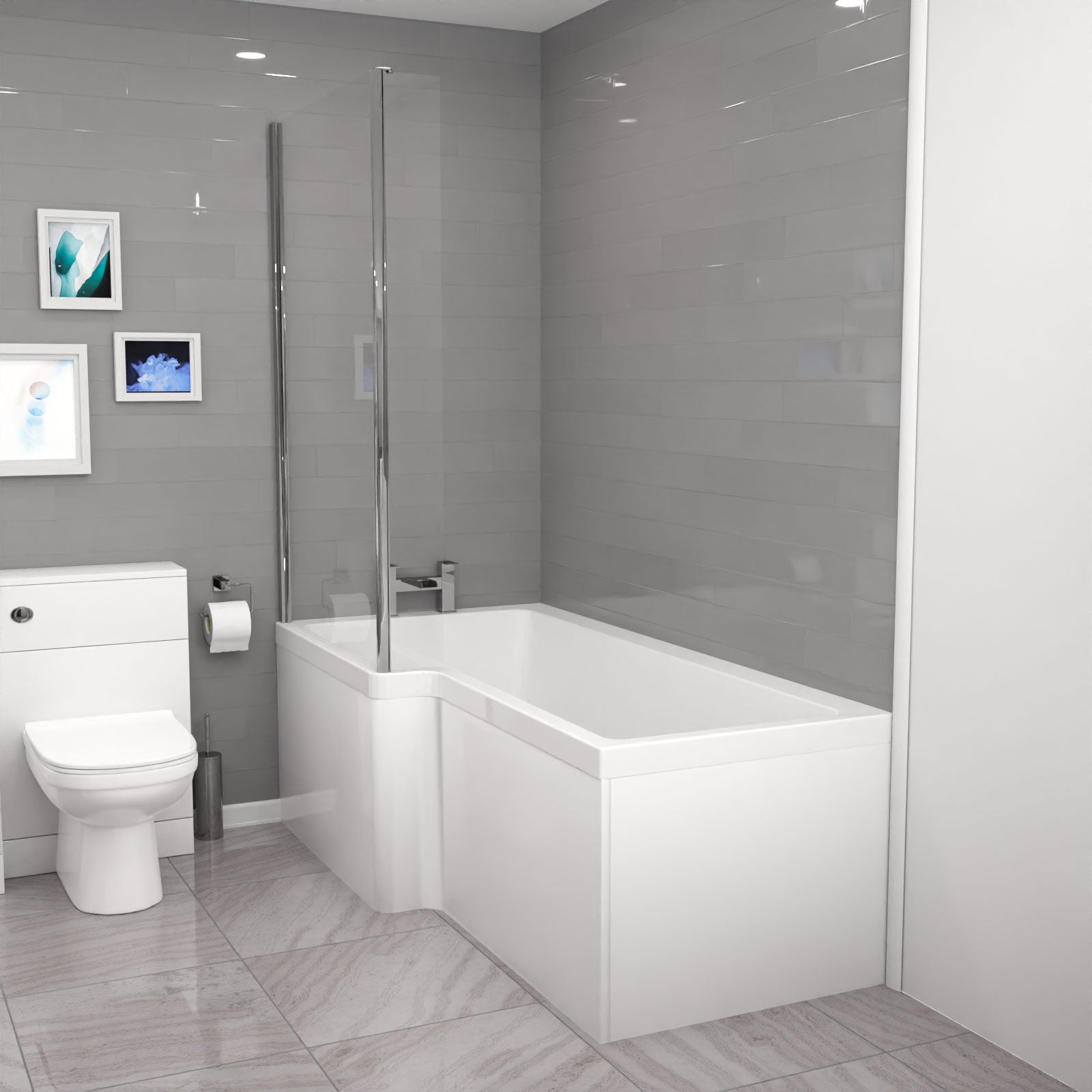 Cann L-Shaped Shower Bath with Vanity Unit, WC Unit & Toilet