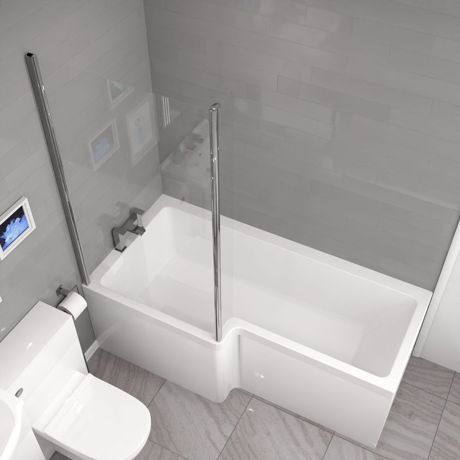 Cann L-Shaped Shower Bath with Vanity Unit, WC Unit & Toilet