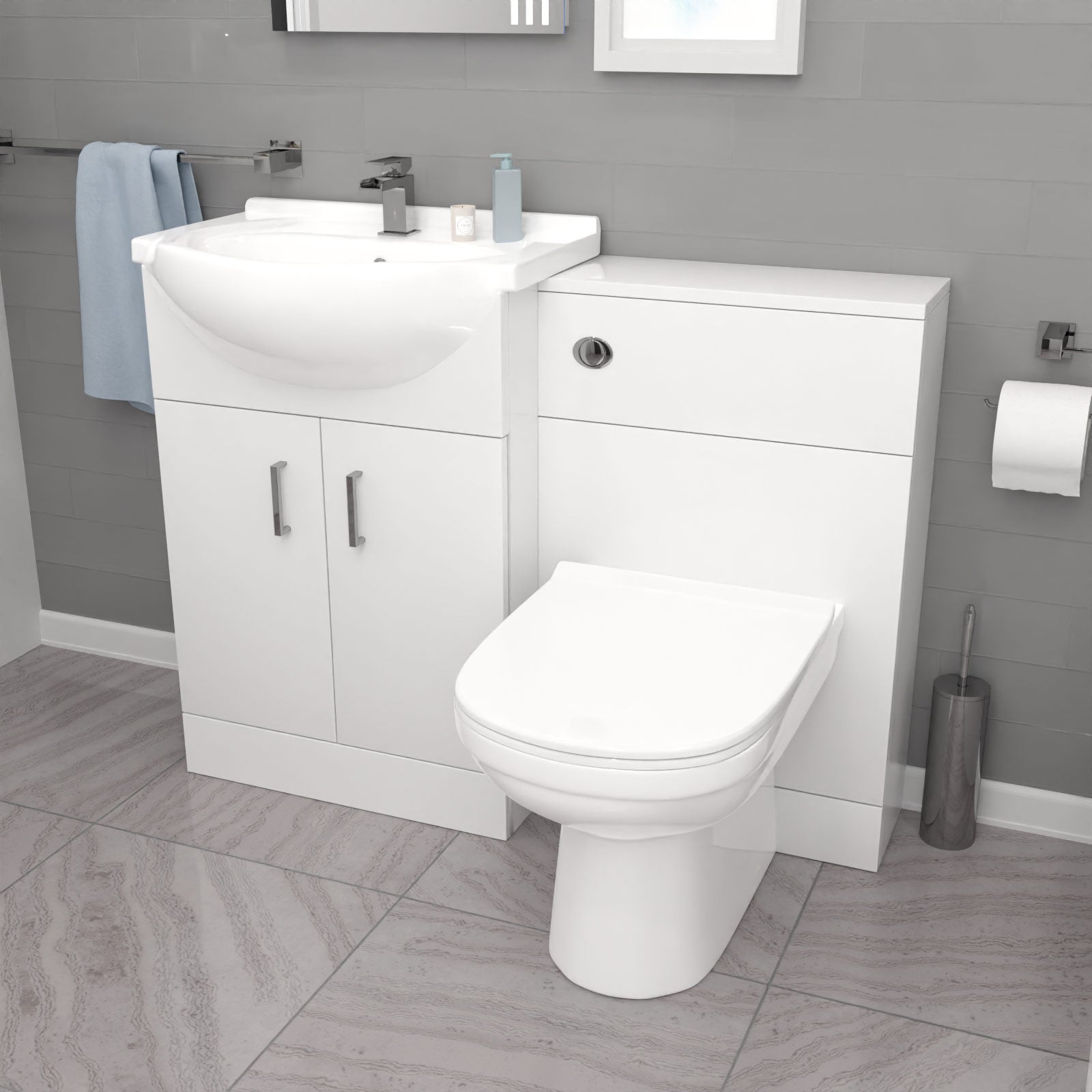 Cann L-Shaped Shower Bath with Vanity Unit, WC Unit & Toilet