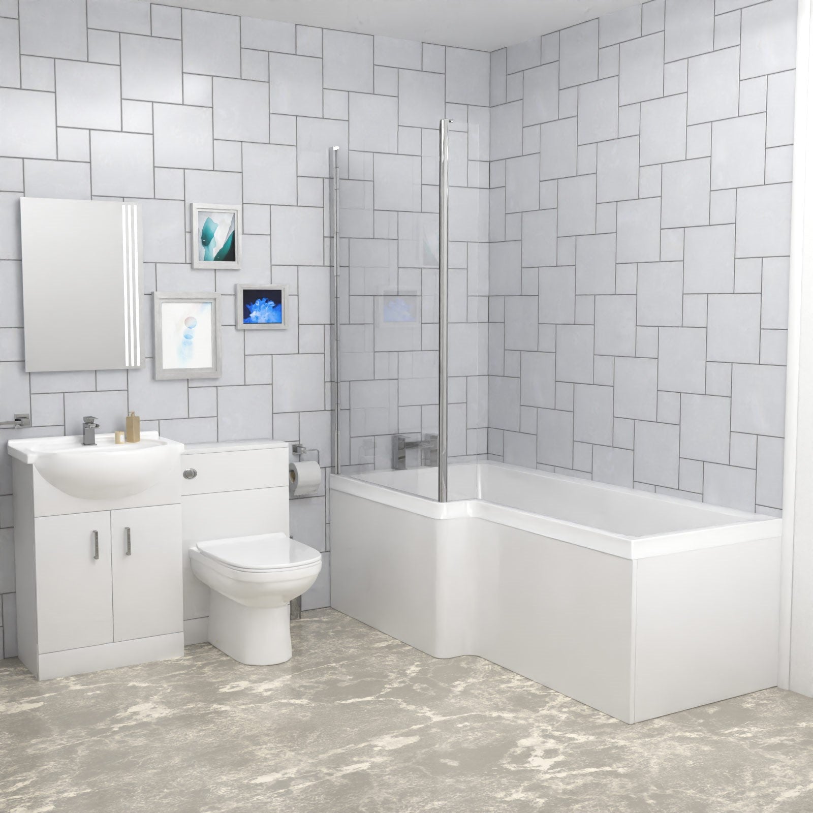 Cann L-Shaped Shower Bath with Vanity Unit, WC Unit & Toilet