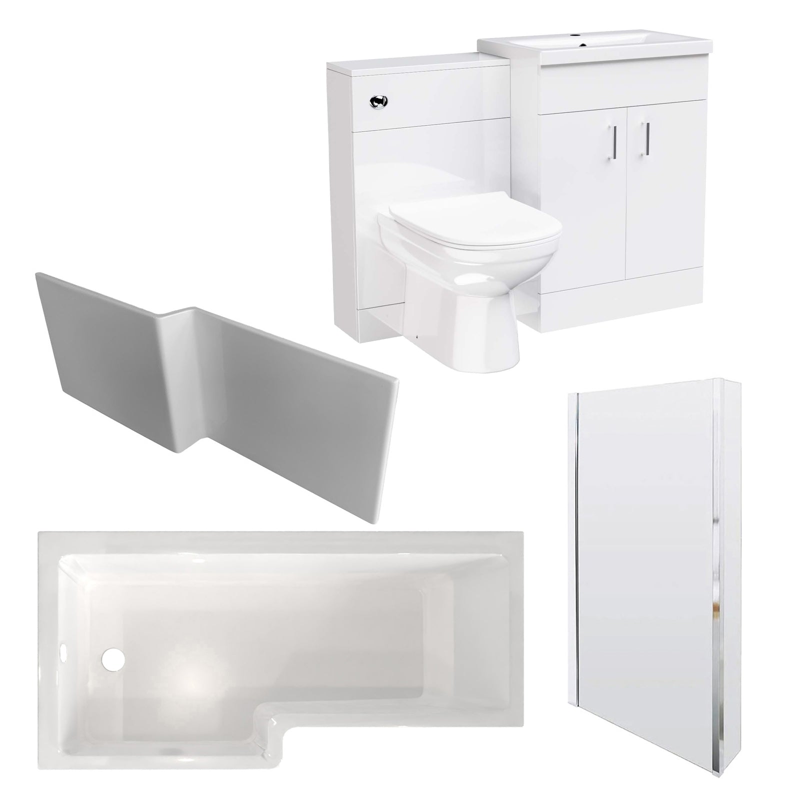 Nanuya L-Shaped Shower Bath with Vanity Unit & Toilet, Taps & Shower