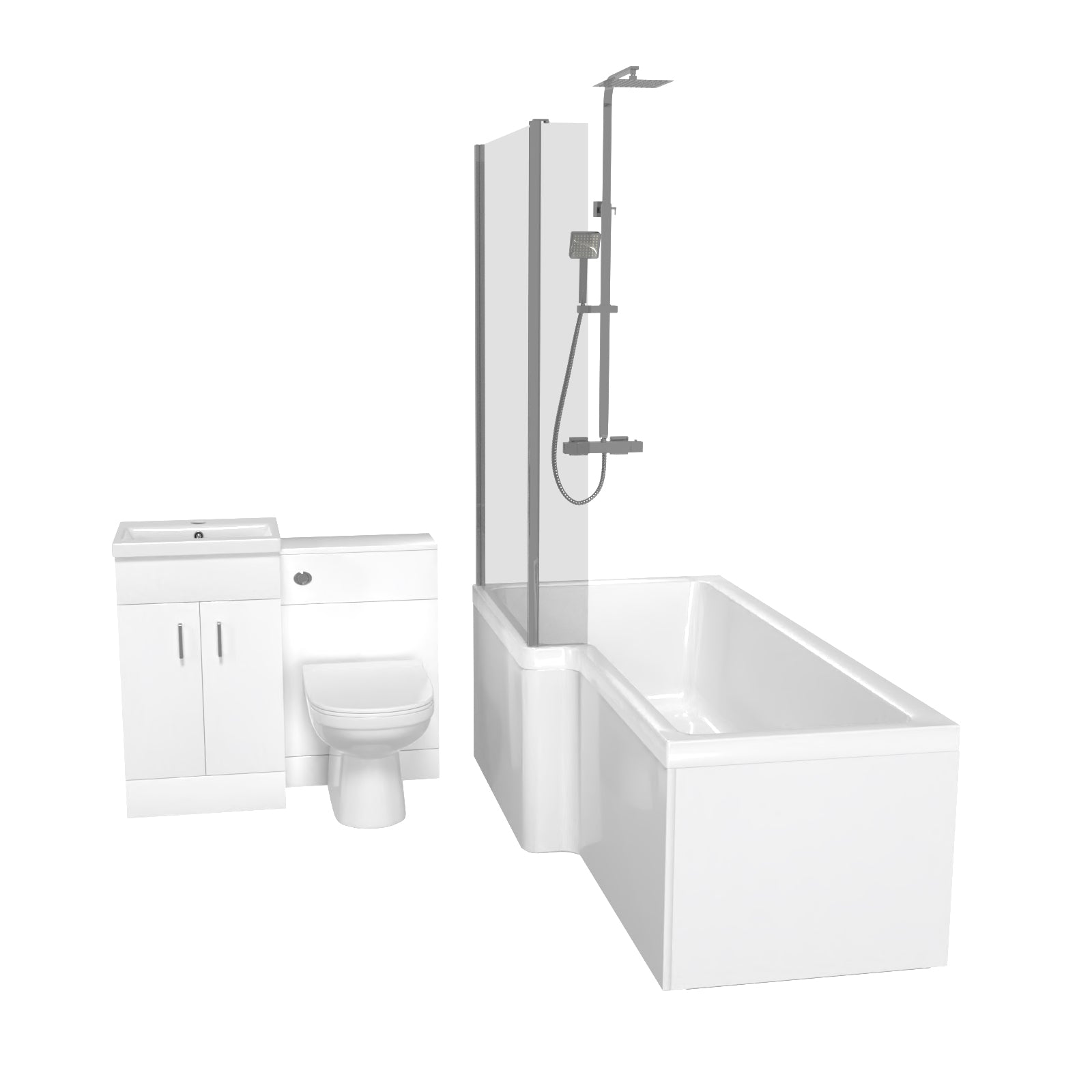 Cann L-Shaped Shower Bath with Vanity Unit & Toilet, Taps & Shower