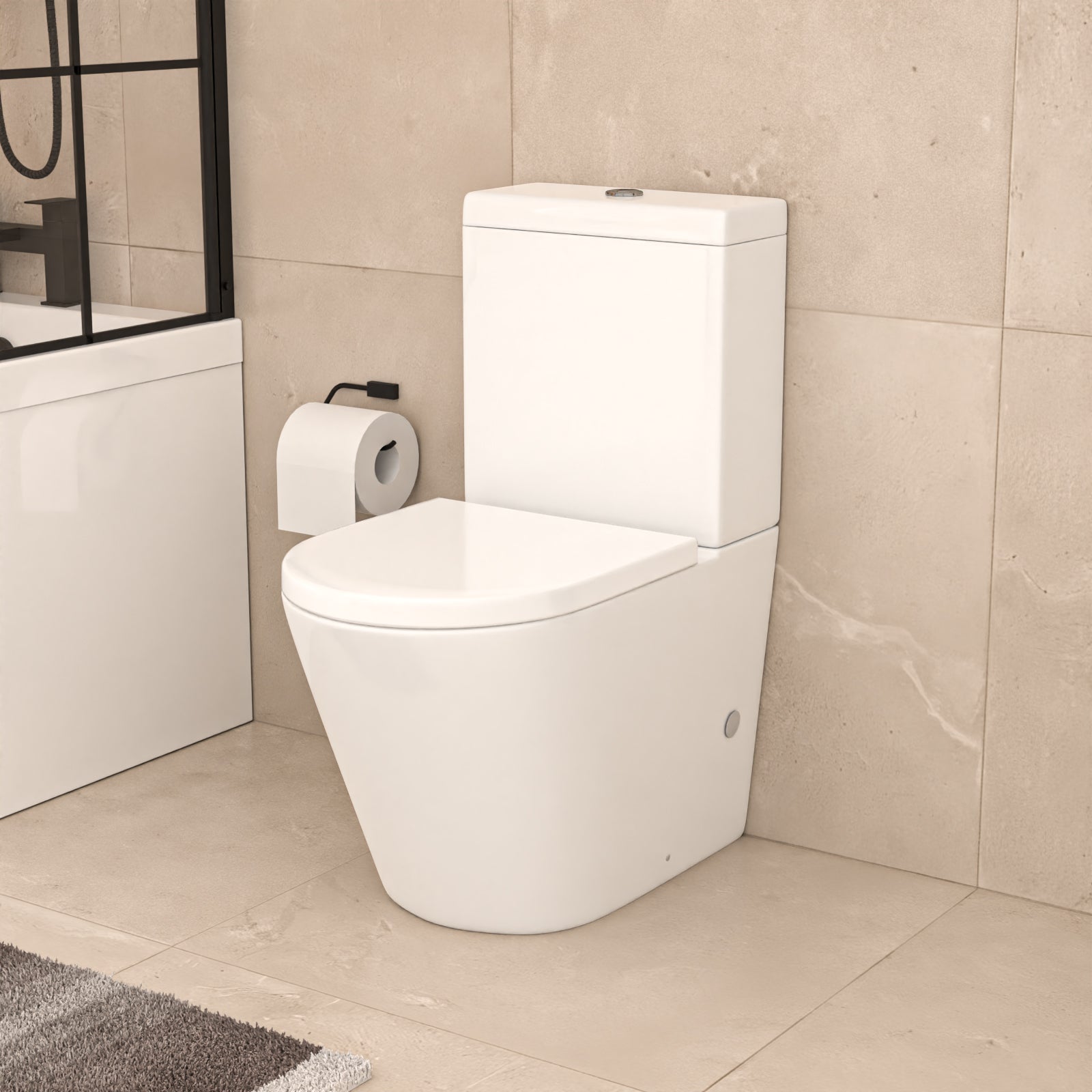 Nanuya L-Shaped RH Shower Bath Basin Vanity Toilet Set Matte Black Taps