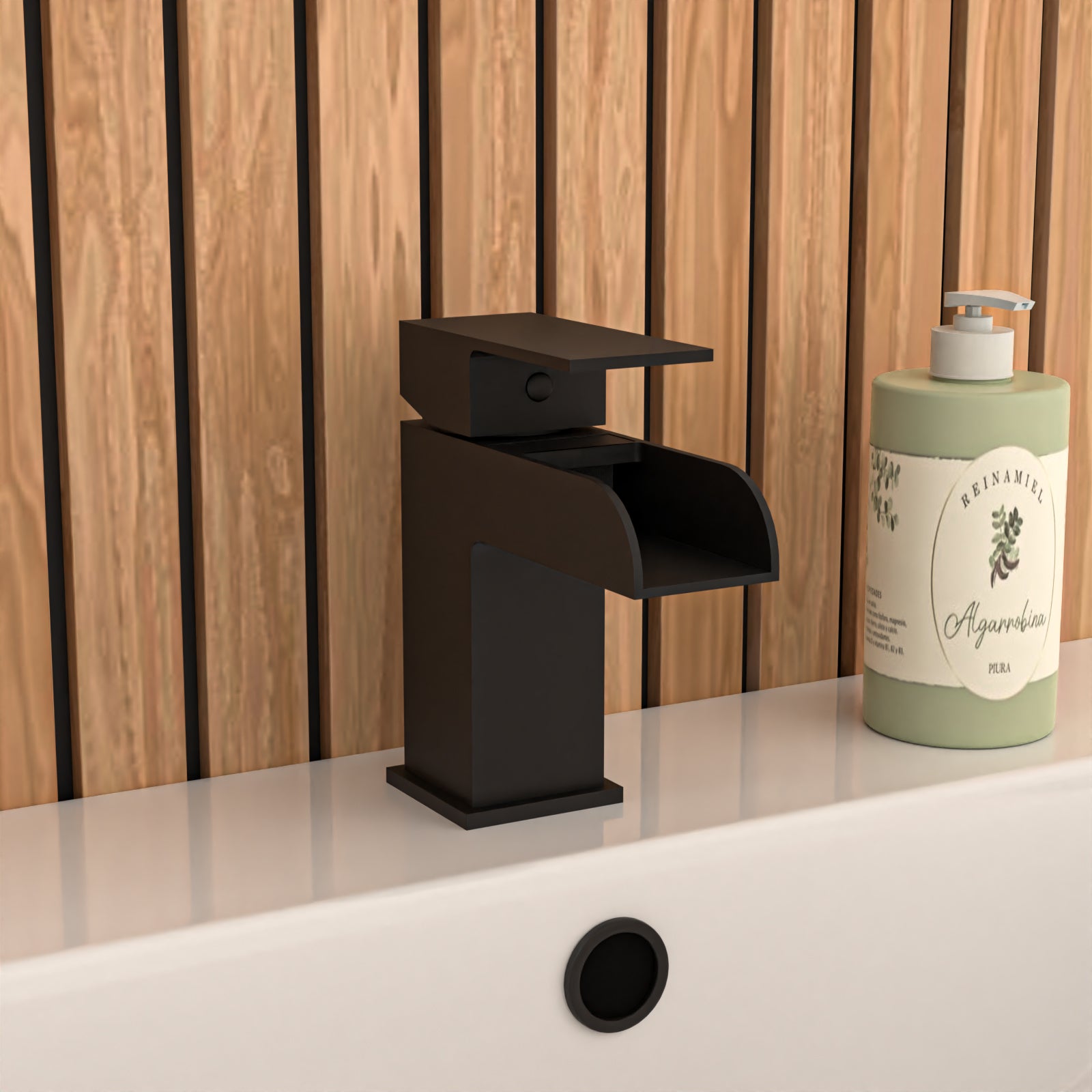 Nanuya L-Shaped RH Shower Bath Basin Vanity Toilet Set Matte Black Taps