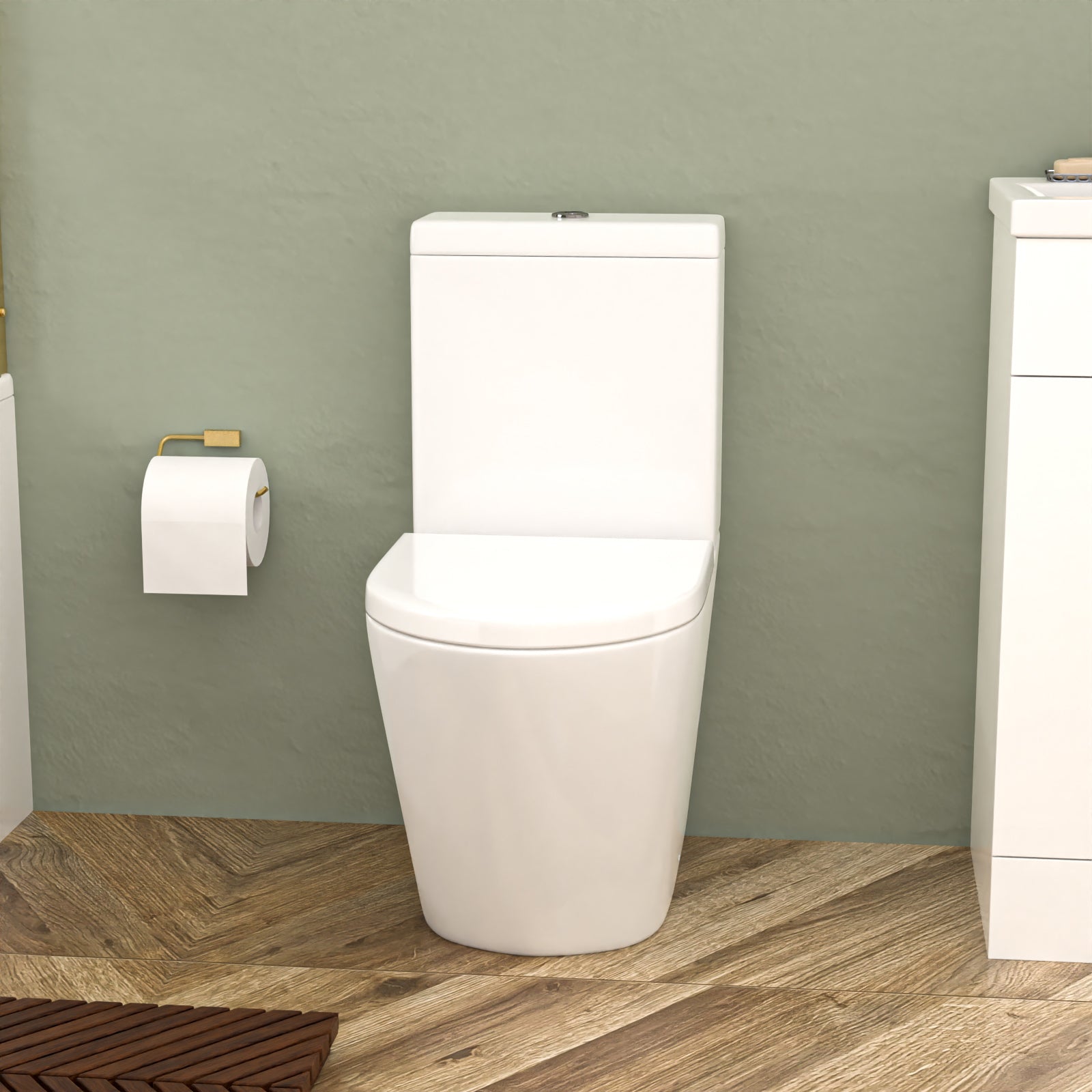 Nanuya L-Shaped RH Shower Bath Basin Vanity Toilet Set Brushed Brass Taps