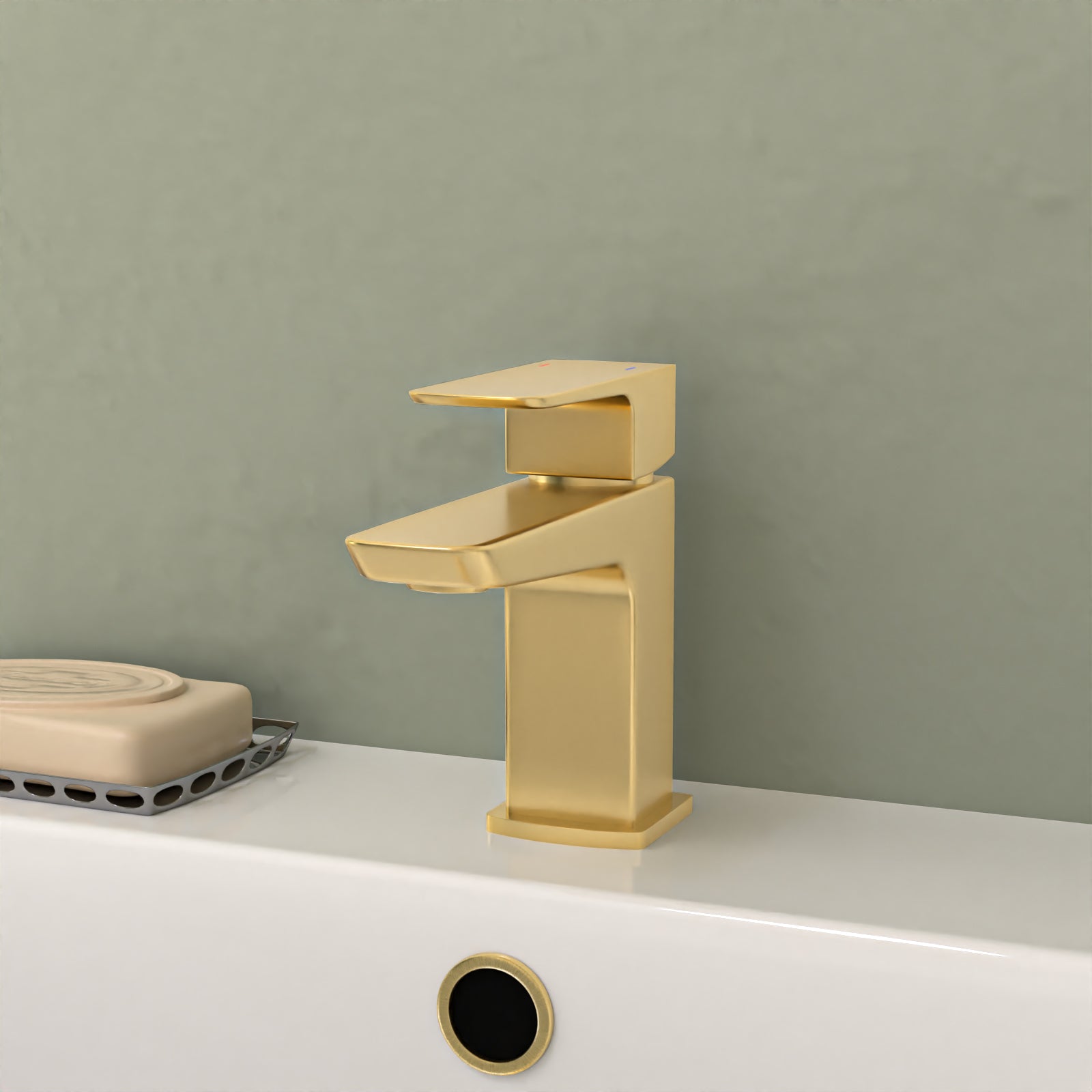 Nanuya L-Shaped RH Shower Bath Basin Vanity Toilet Set Brushed Brass Taps