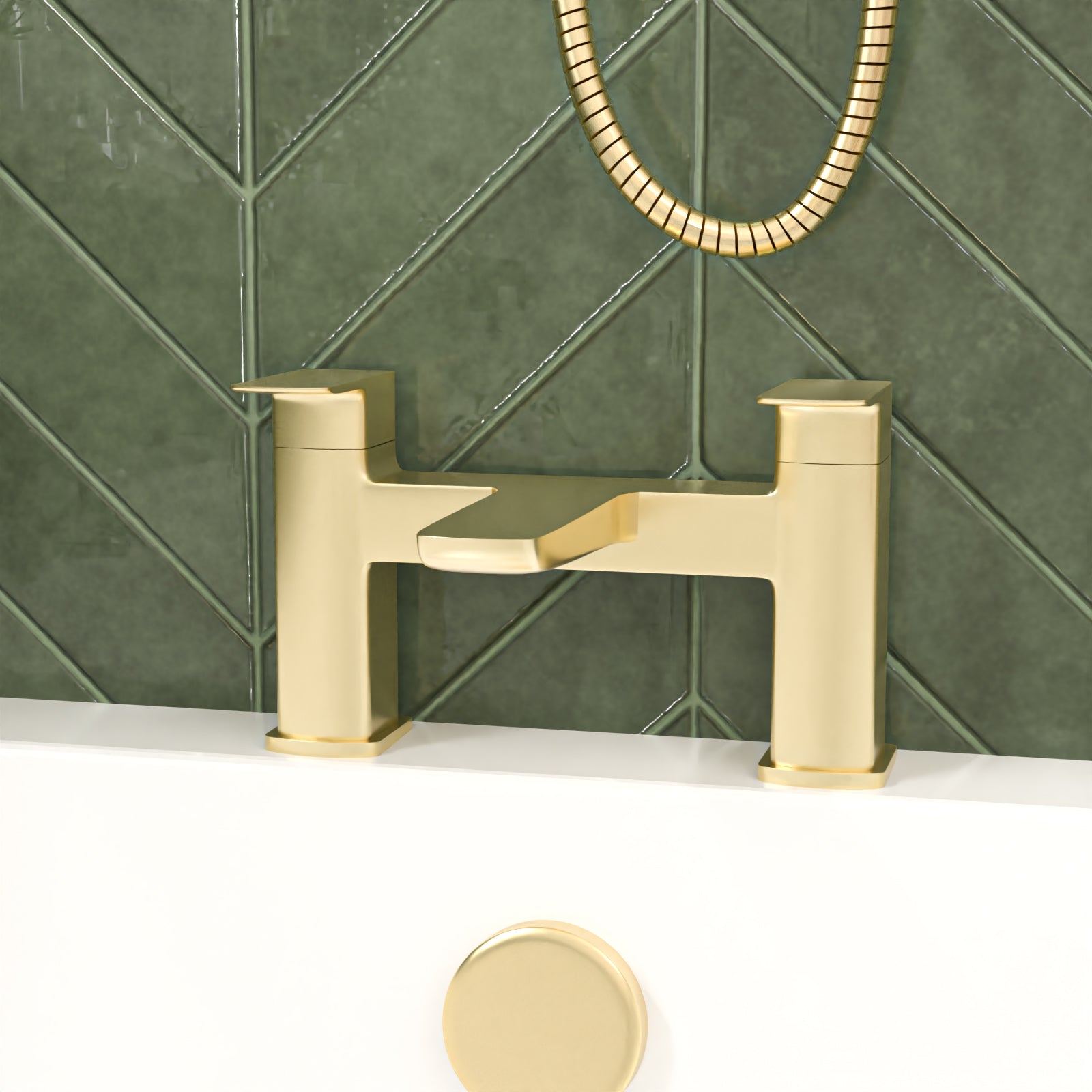 Nanuya L-Shaped RH Shower Bath Basin Vanity Toilet Set Brushed Brass Taps