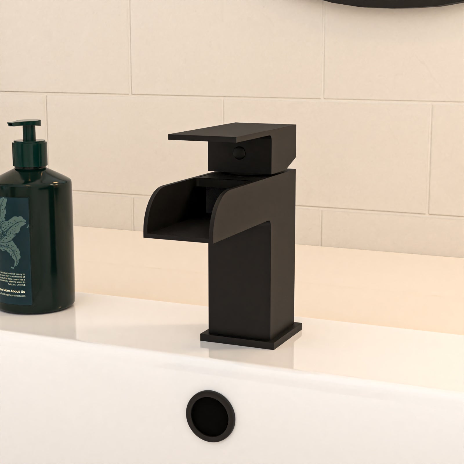 Nanuya L-Shaped RH Bath Shower Dark Grey Basin Vanity Toilet Matte Black Taps