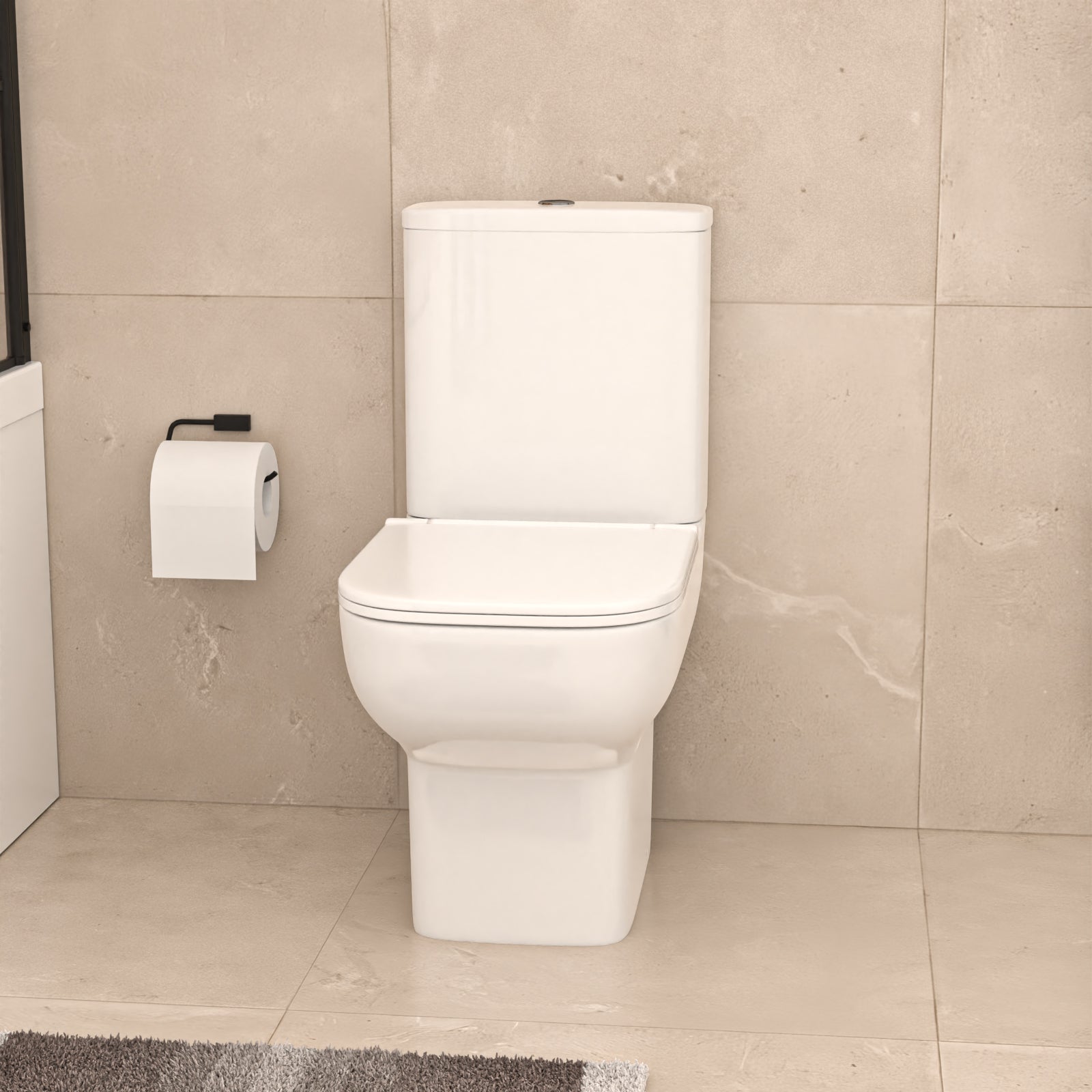 Alaska L-Shaped RH Bath Shower White Doors Vanity Toilet Matte Black Taps