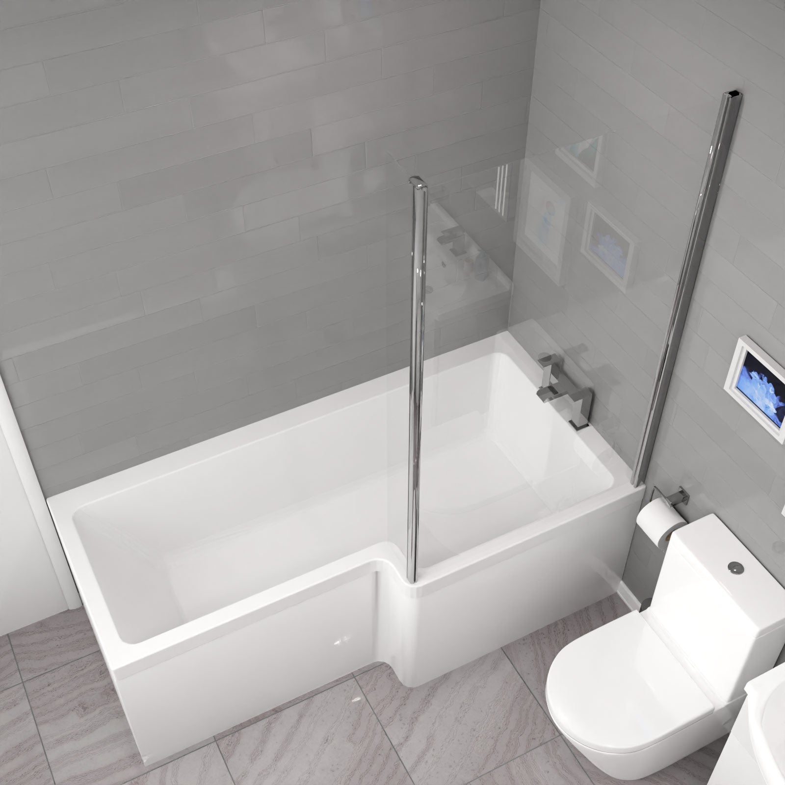 Cann L-Shaped Shower Bath with Vanity Unit & Toilet