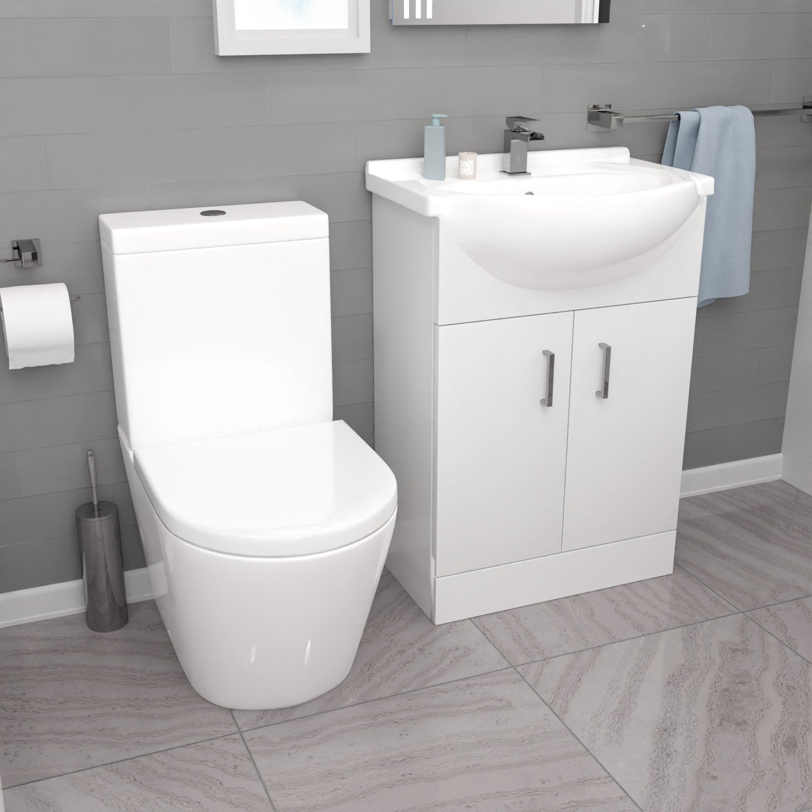 Cann L-Shaped Shower Bath with Vanity Unit & Toilet