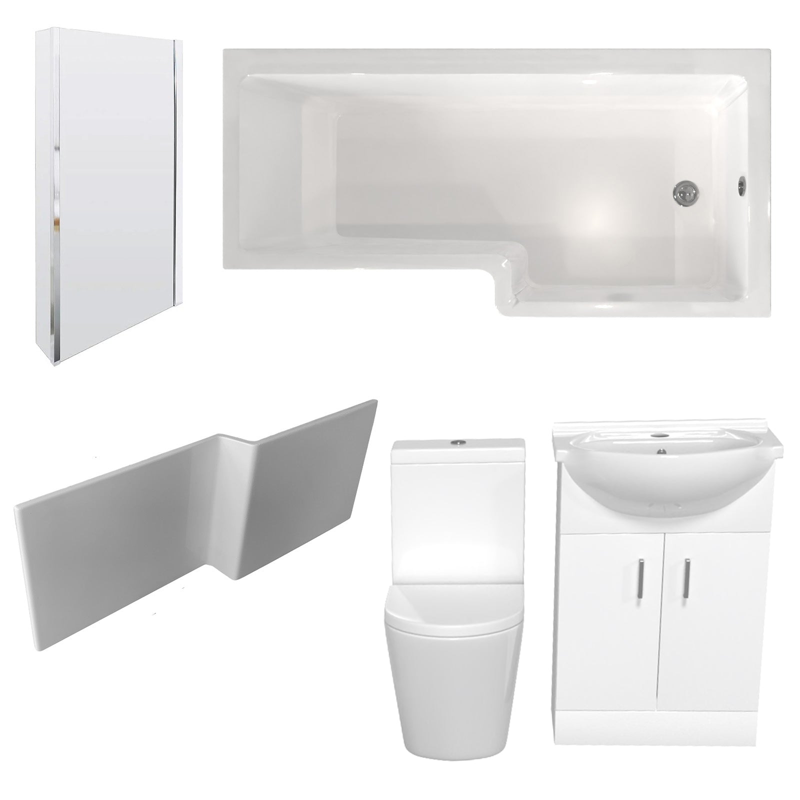 Ellen L-Shaped Shower Bath with Vanity Unit & Toilet