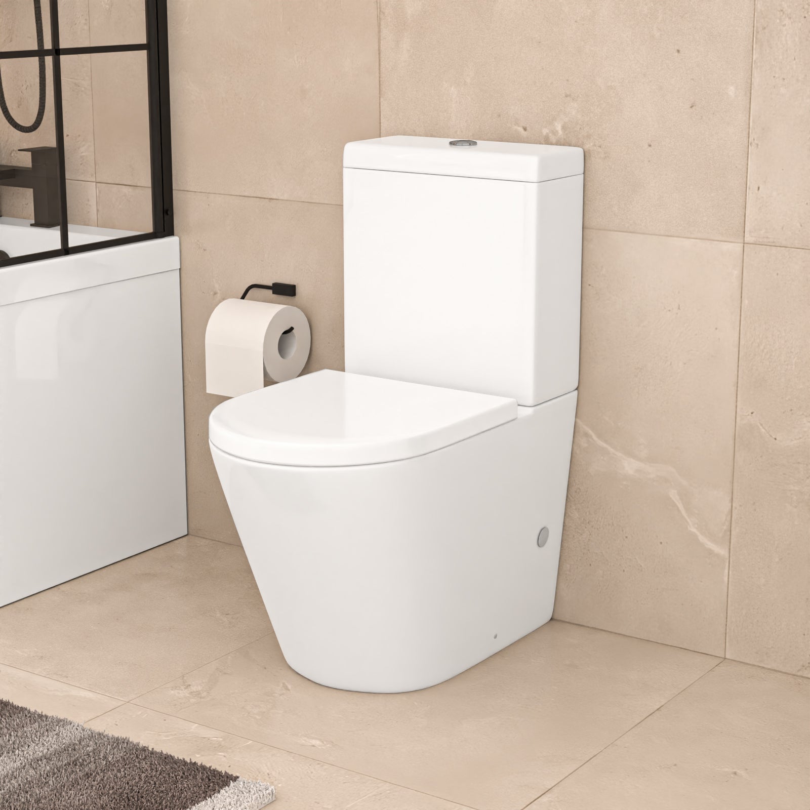 Nanuya L-Shaped RH Shower Bath Basin Vanity Toilet Set Matte Black Taps