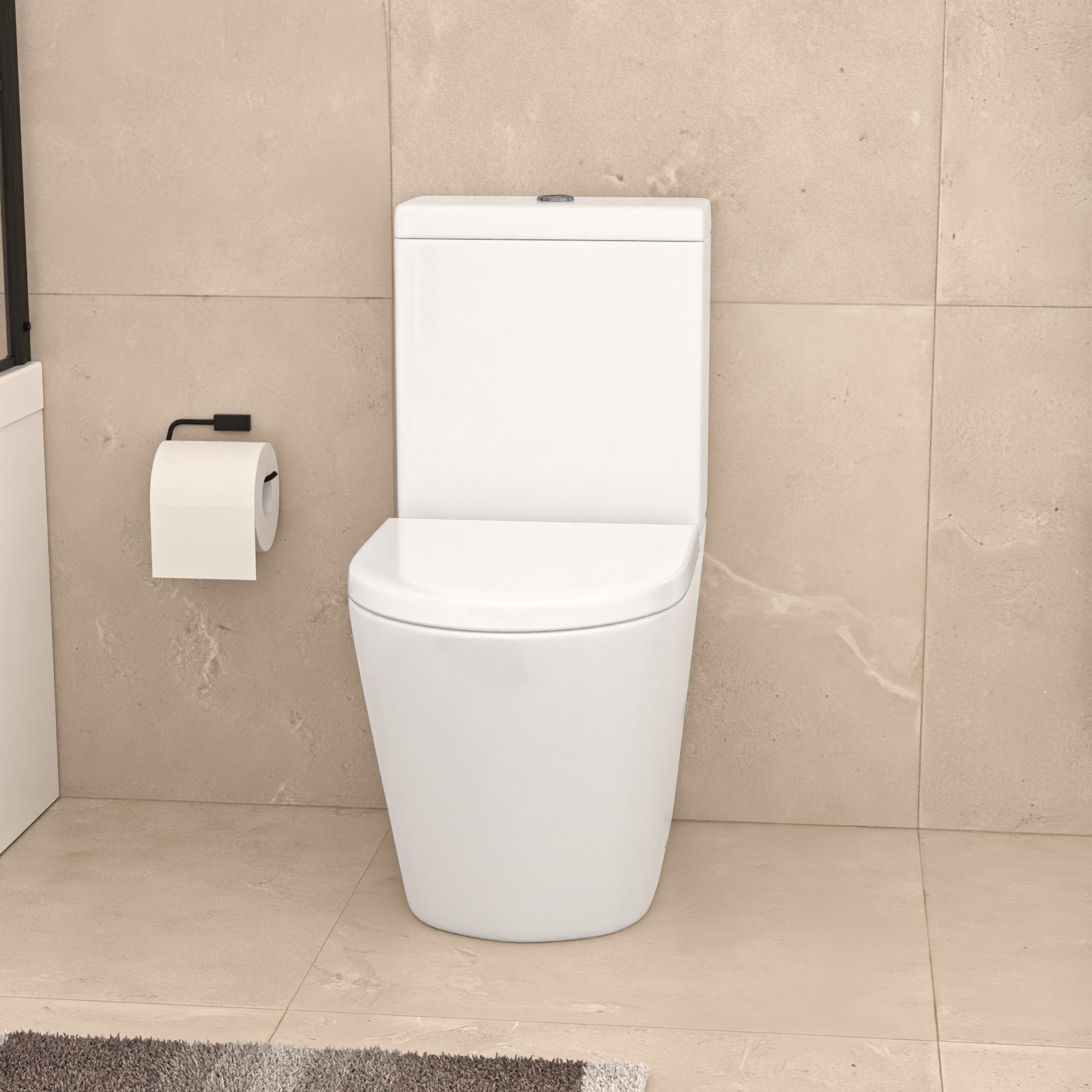 Nanuya L-Shaped RH Shower Bath Basin Vanity Toilet Set Matte Black Taps