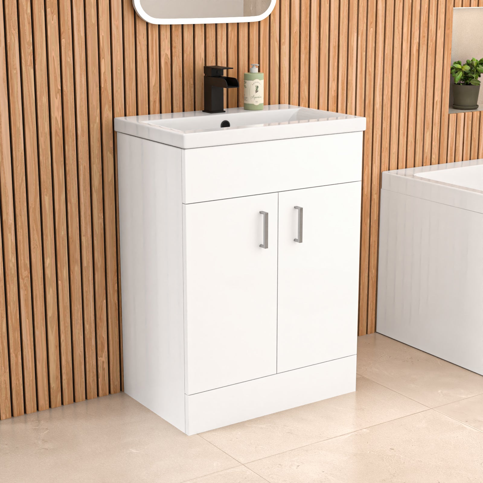 Nanuya L-Shaped RH Shower Bath Basin Vanity Toilet Set Matte Black Taps