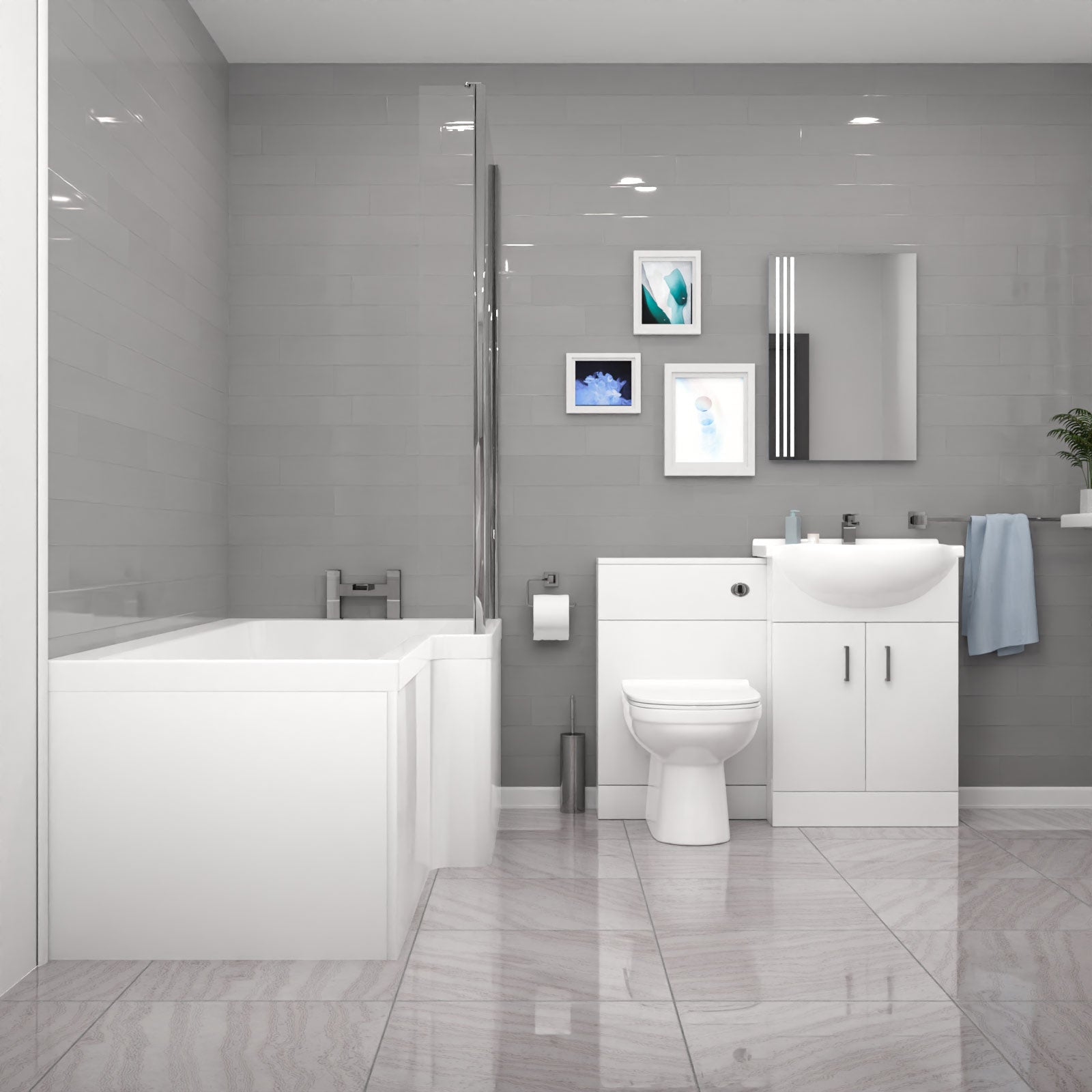 Cann L-Shaped Shower Bath with Vanity Unit, WC Unit & Toilet