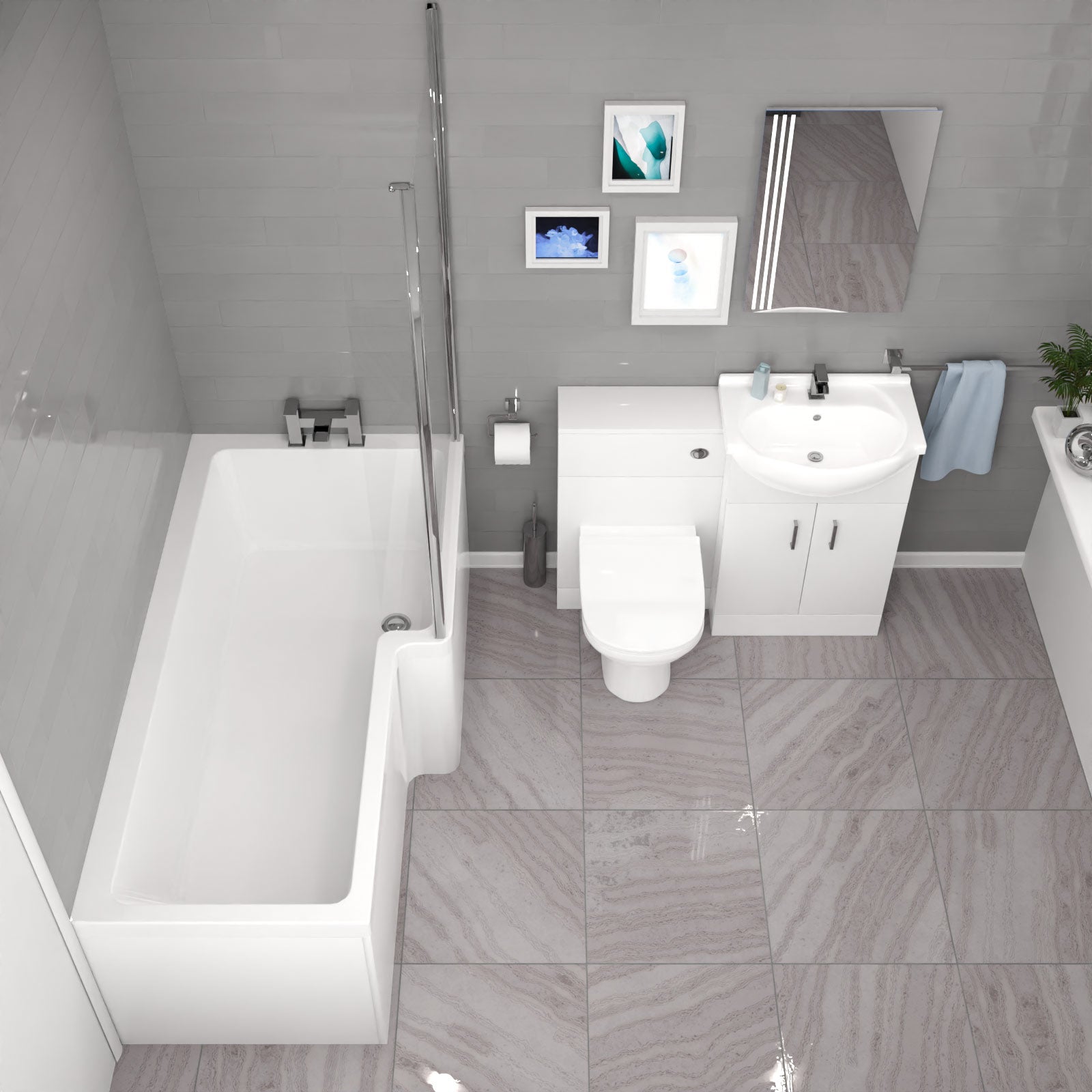 Cann L-Shaped Shower Bath with Vanity Unit, WC Unit & Toilet