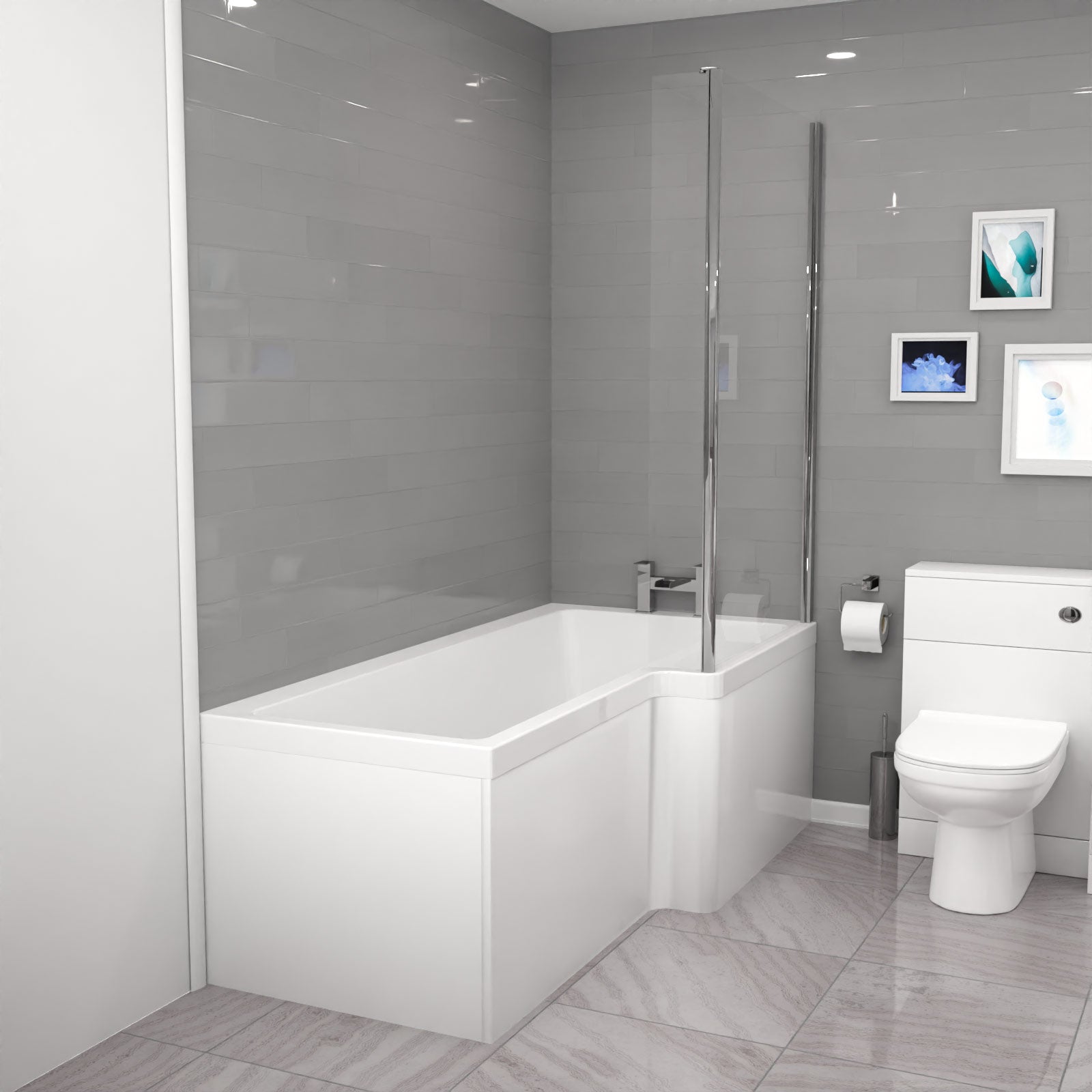 Cann L-Shaped Shower Bath with Vanity Unit, WC Unit & Toilet