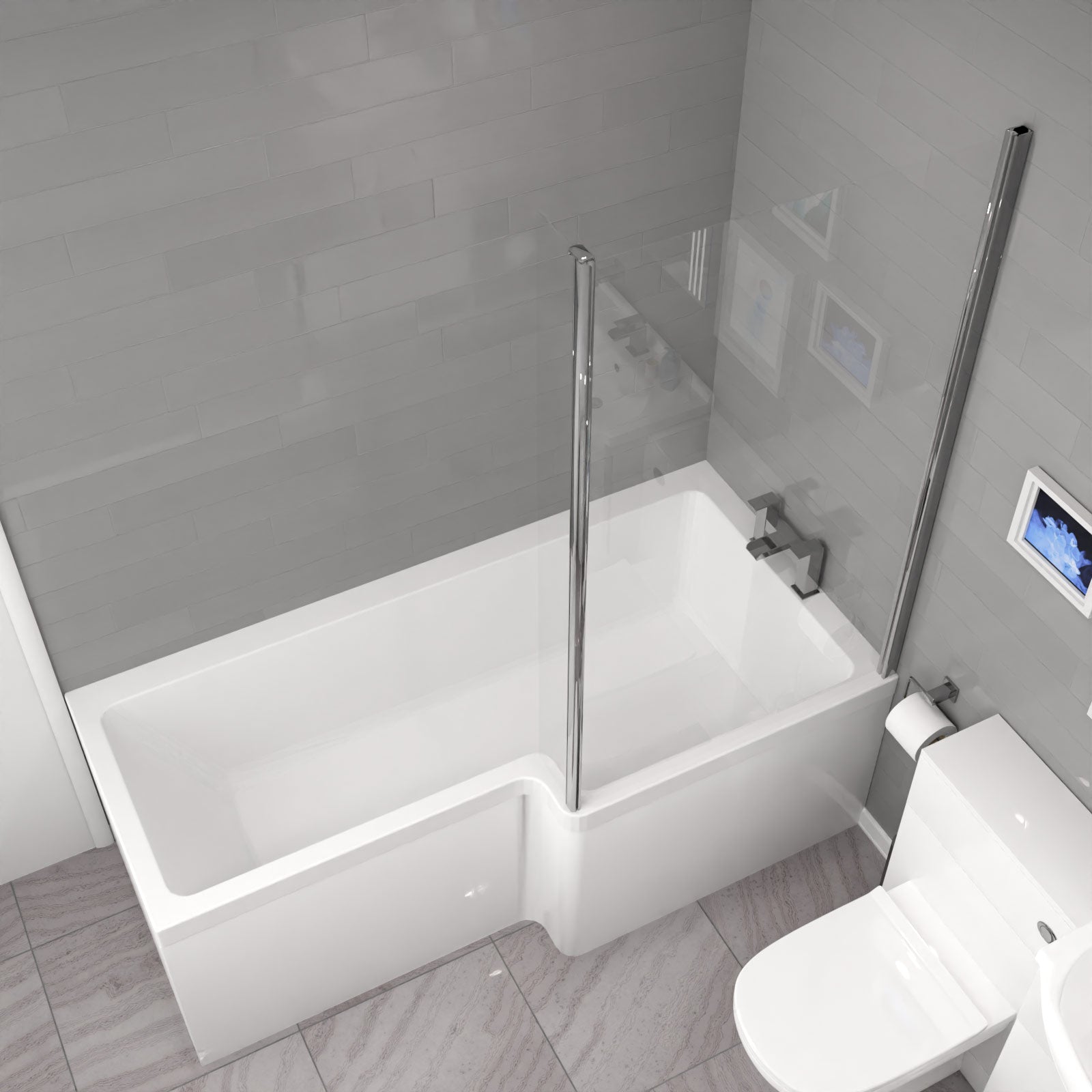 Cann L-Shaped Shower Bath with Vanity Unit, WC Unit & Toilet